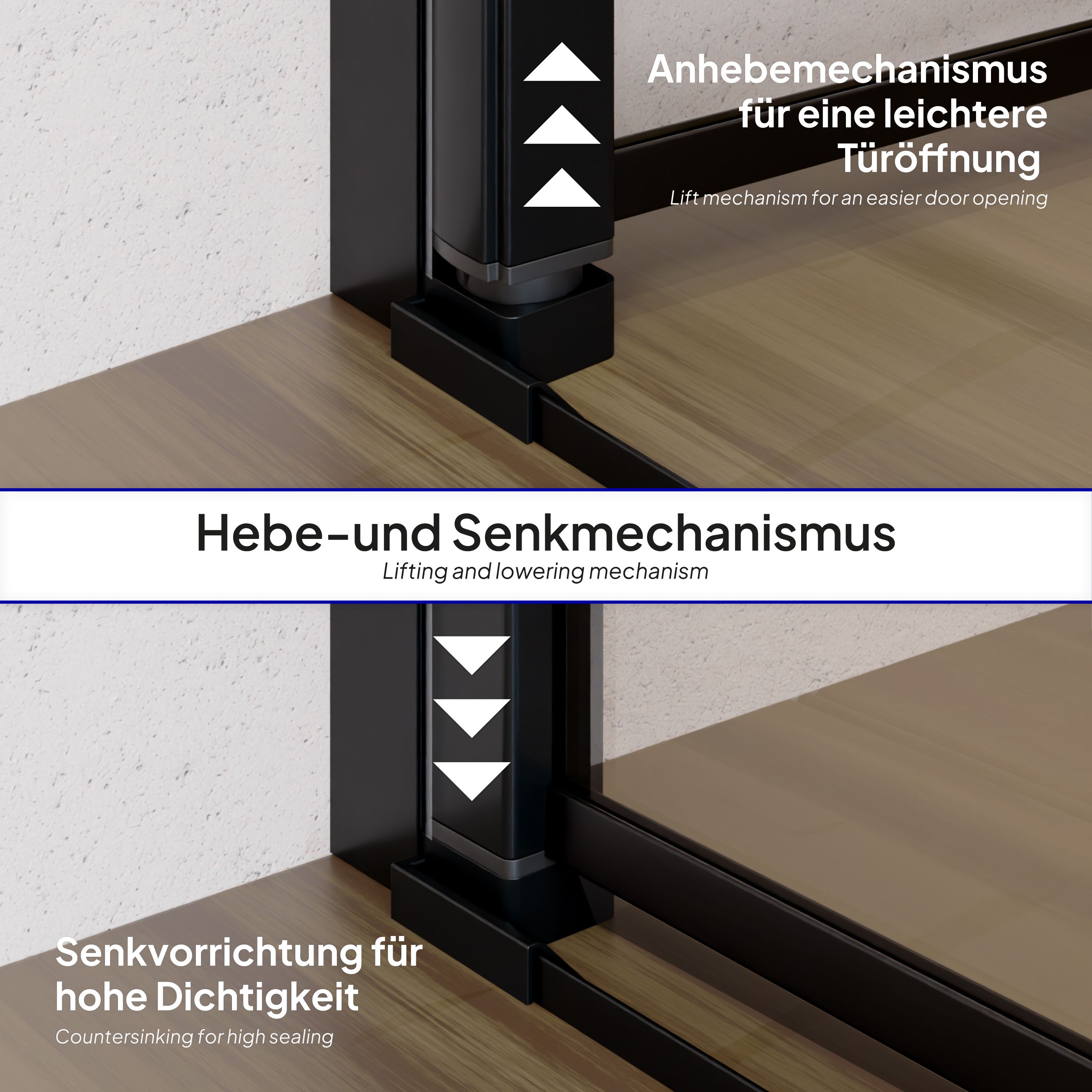 Corner entry Alina with folding doors and black profiles made of ESG safety glass. Alina – Corner entry with folding doors and black profiles made of ESG safety glass.