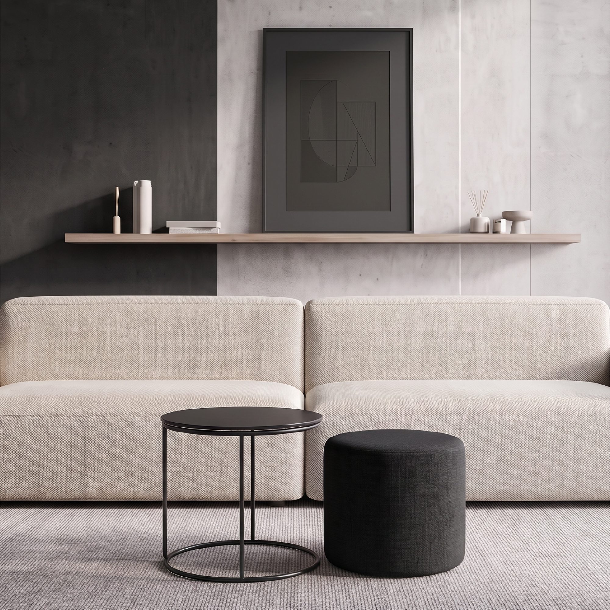 Side Table with Stool JASPER Round Coffee Table 40x40 cm Black-Black N2