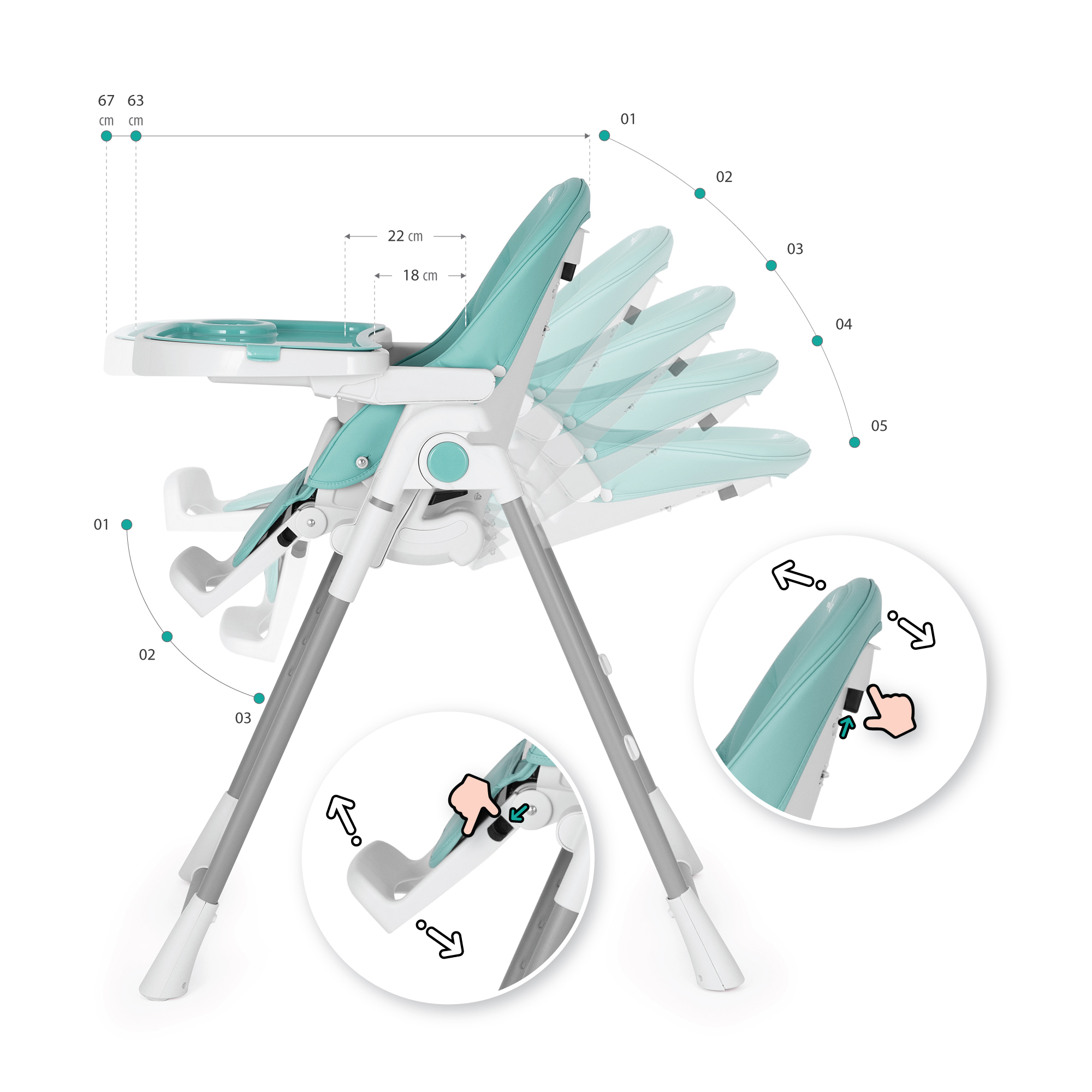 08.2 TANELI – Child High Chair - Adjustable Baby Chair, Foldable with Play Arch
