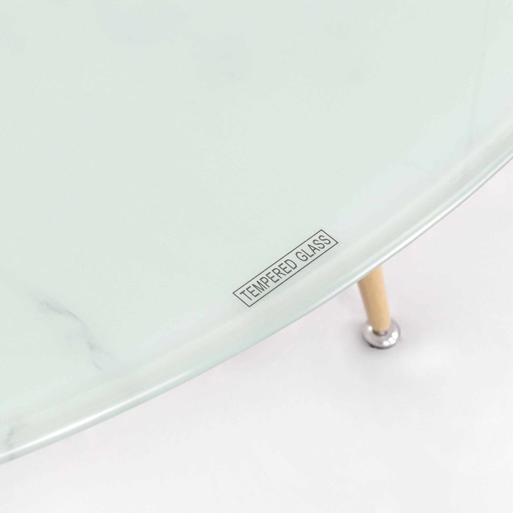 CORIN – Esszimmer-Tisch | Tischplatte: Glas in weißer Marmor Optik | Beine: Holz