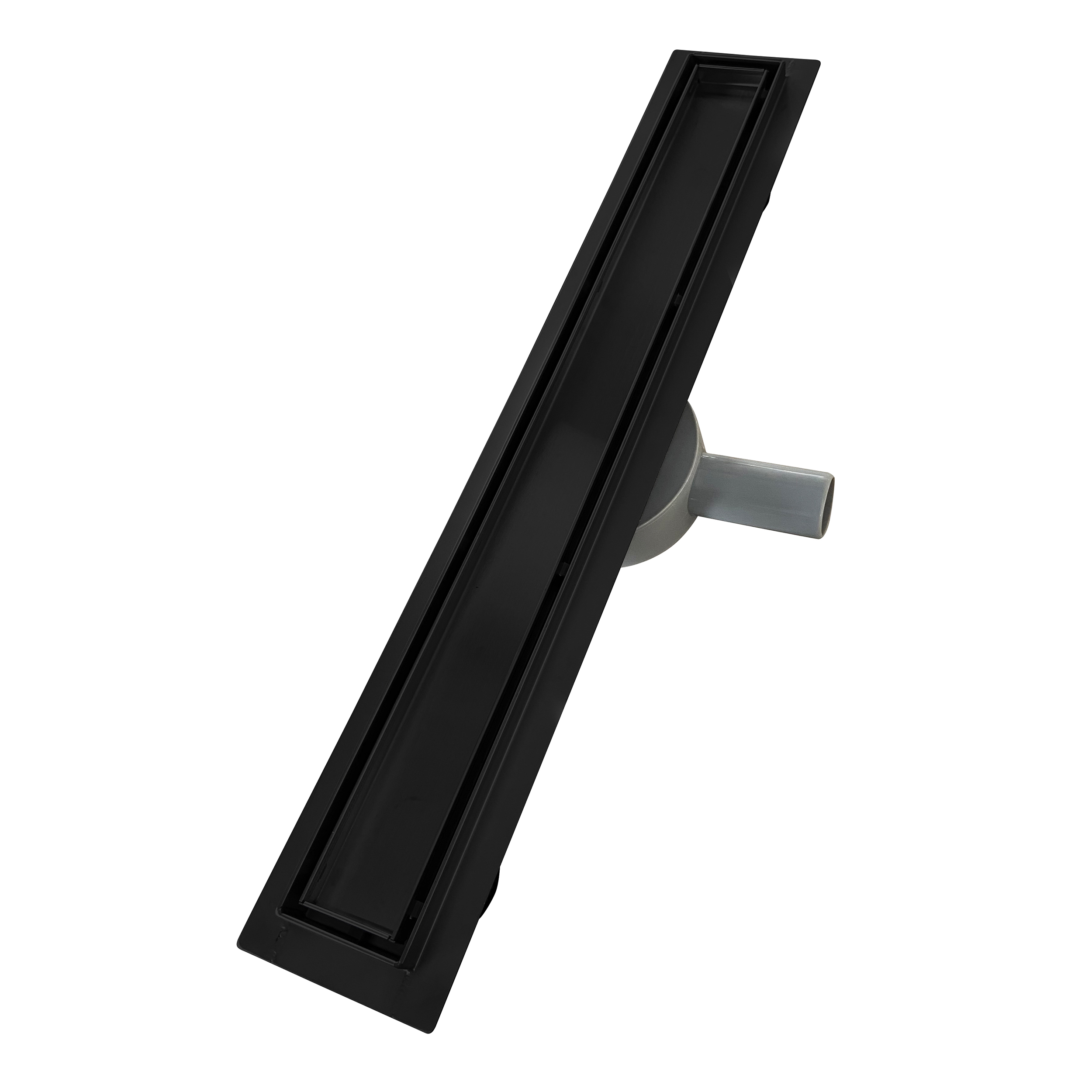 Duschrinne aus Edelstahl sehr flach - Siphon 360 Grad beweglich - Randablauf Schwarz B11 90 cm