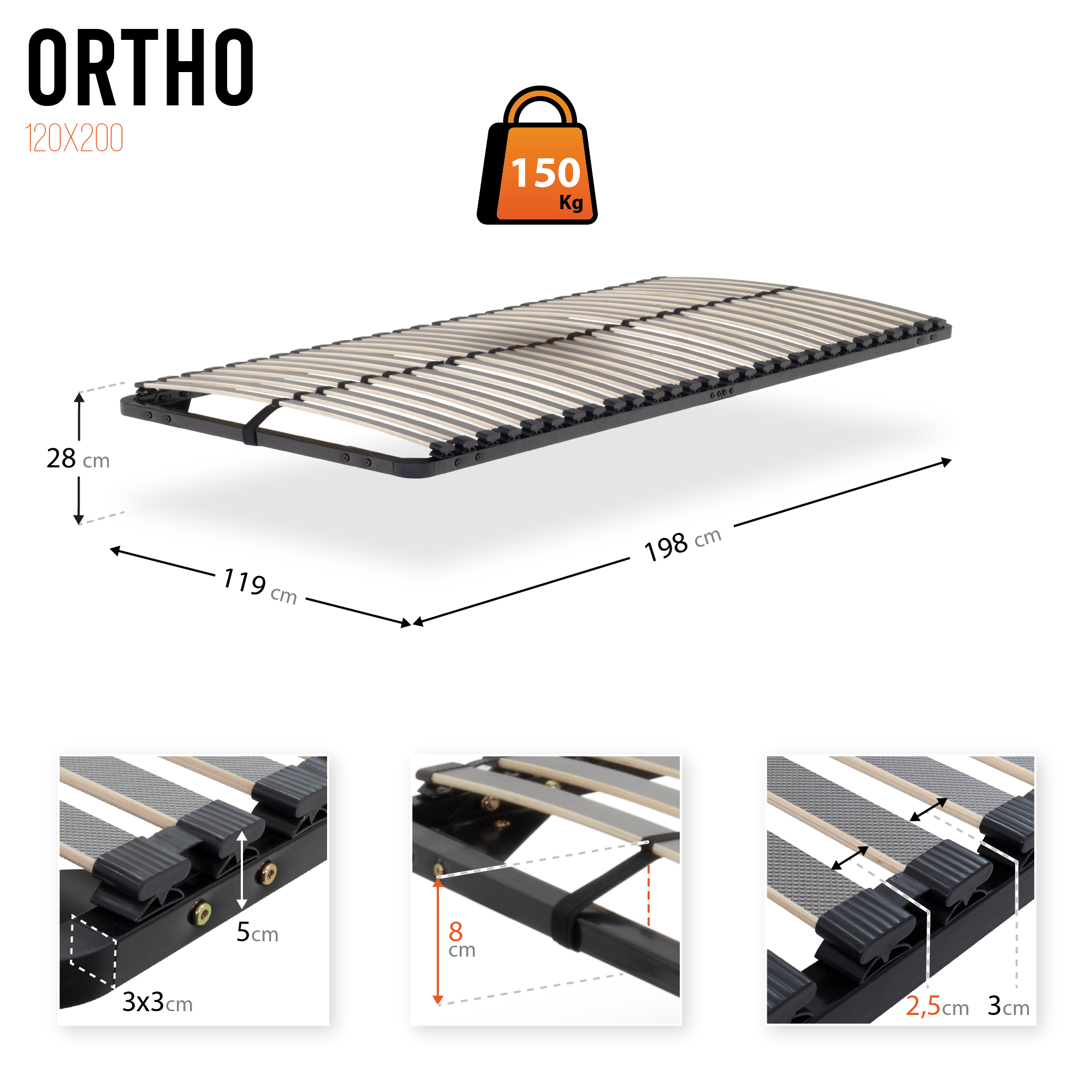 Slatted Frame ORTHO with Sturdy Metal Frame - Suitable for All Mattresses ORTHO – Slatted Frame with Sturdy Metal Frame - Suitable for All Mattresses