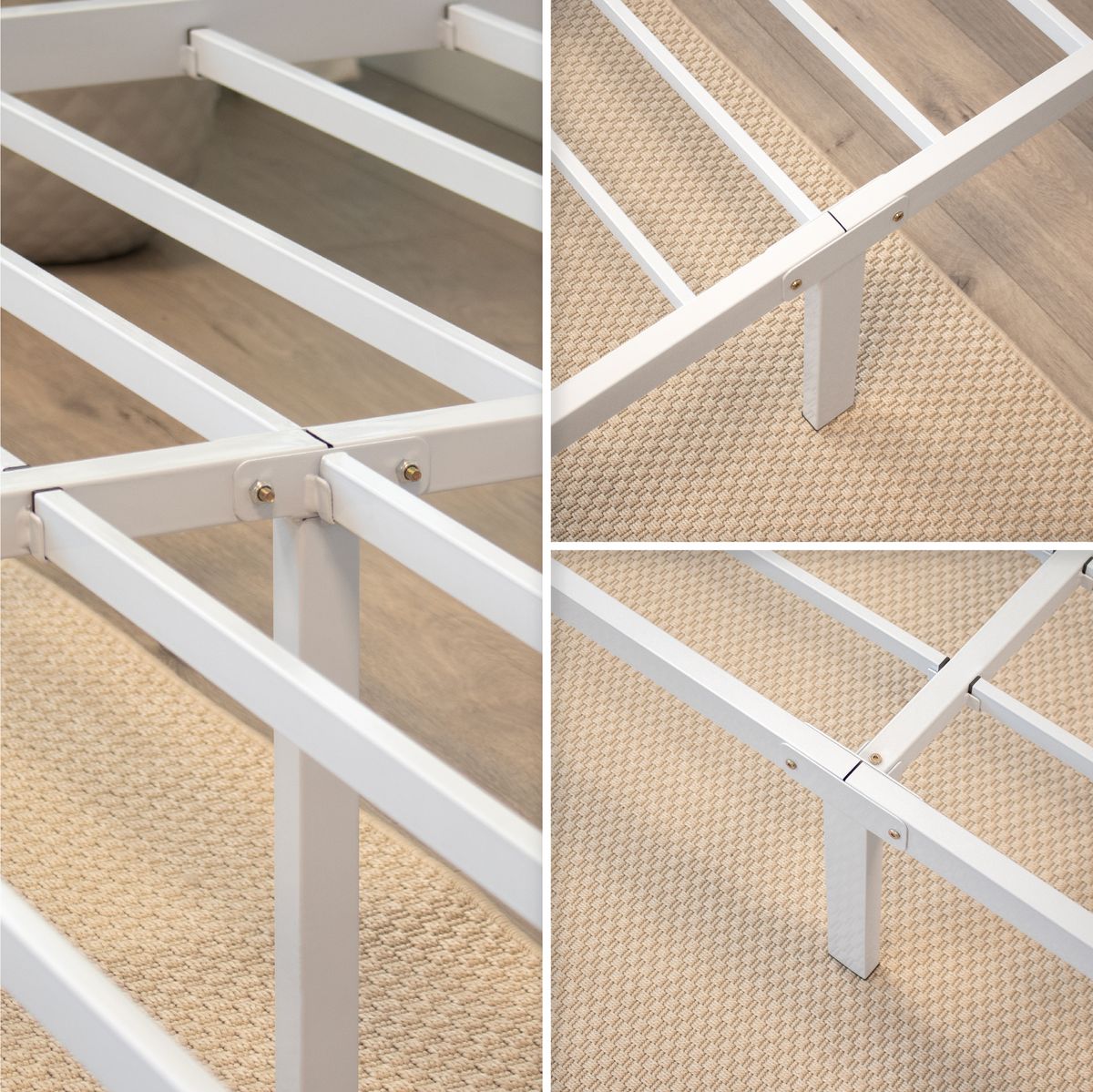 140x190cm Bettgestell – Gästebett Metallbett Sappho White mit Stauraum
