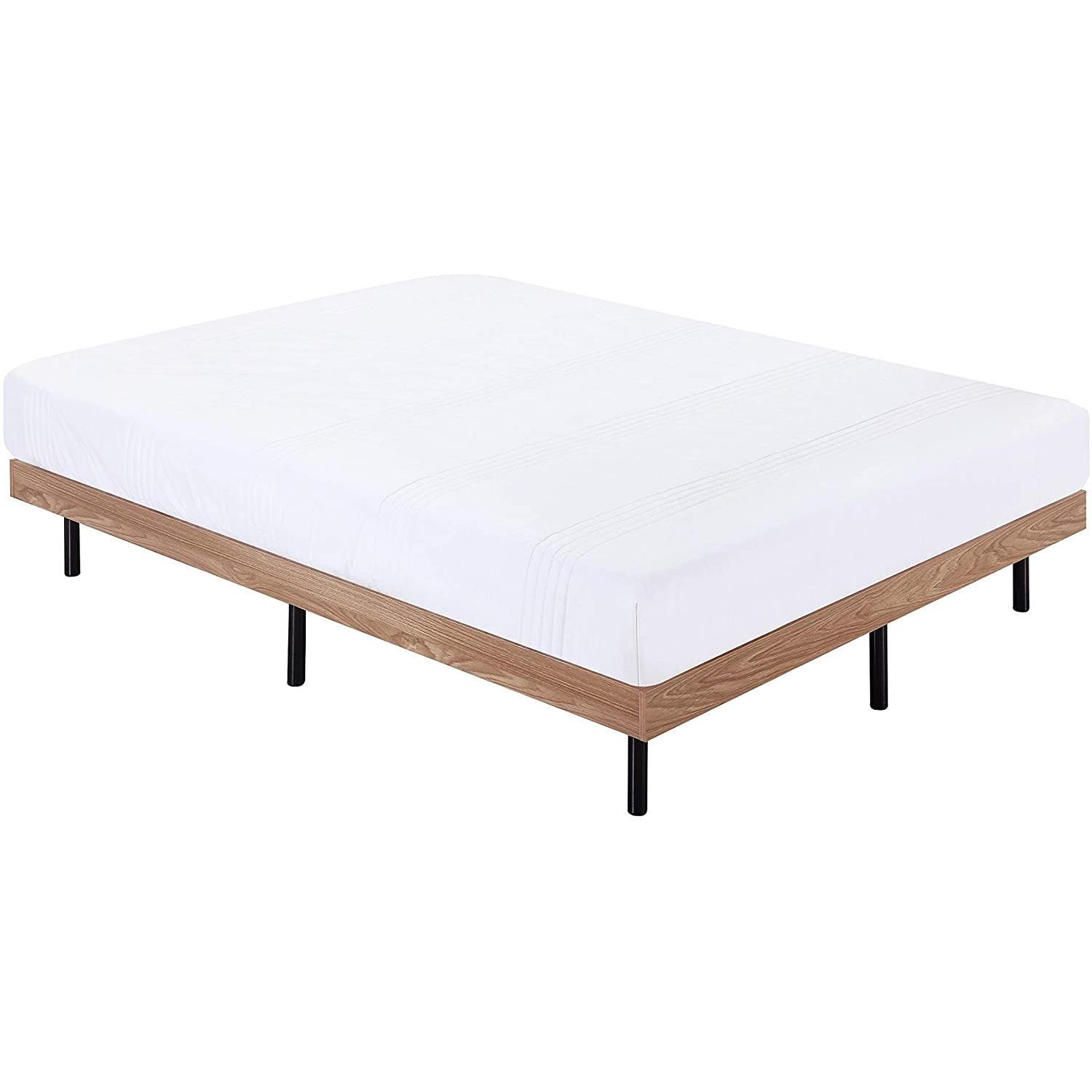 Holz-Rahmenbett - 140x200 cm Eiche hell Gästebett Metallbett mit Holzrahmen in verschiedenen Farben
