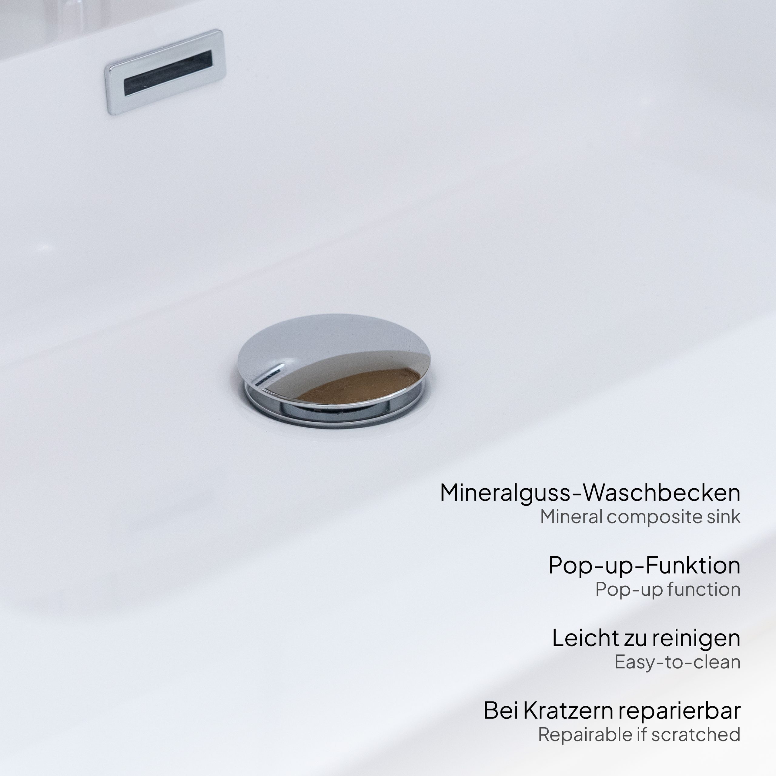 Badmöbel-Set Atena [60/80/100 cm] mit Mineralharz-Waschbecken in Hochglanz Weiß, Unterschrank mit Spiegel und hängendem Hochschrank zur Aufbewahrung 80 cm