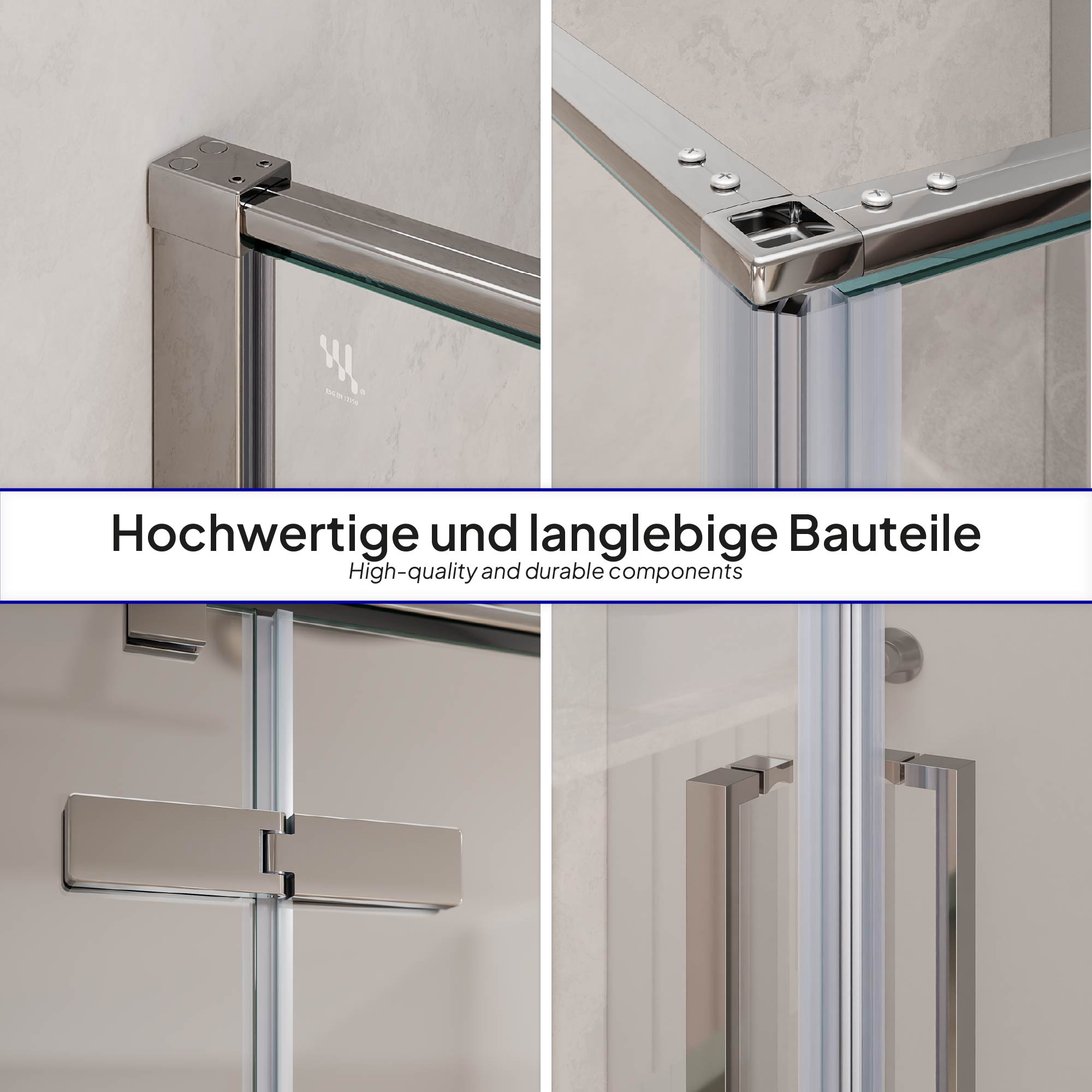 Duschkabine Eckeinstieg Jayla mit Drehtüren und verchromten Profilen aus 6mm ESG Sicherheitsglas