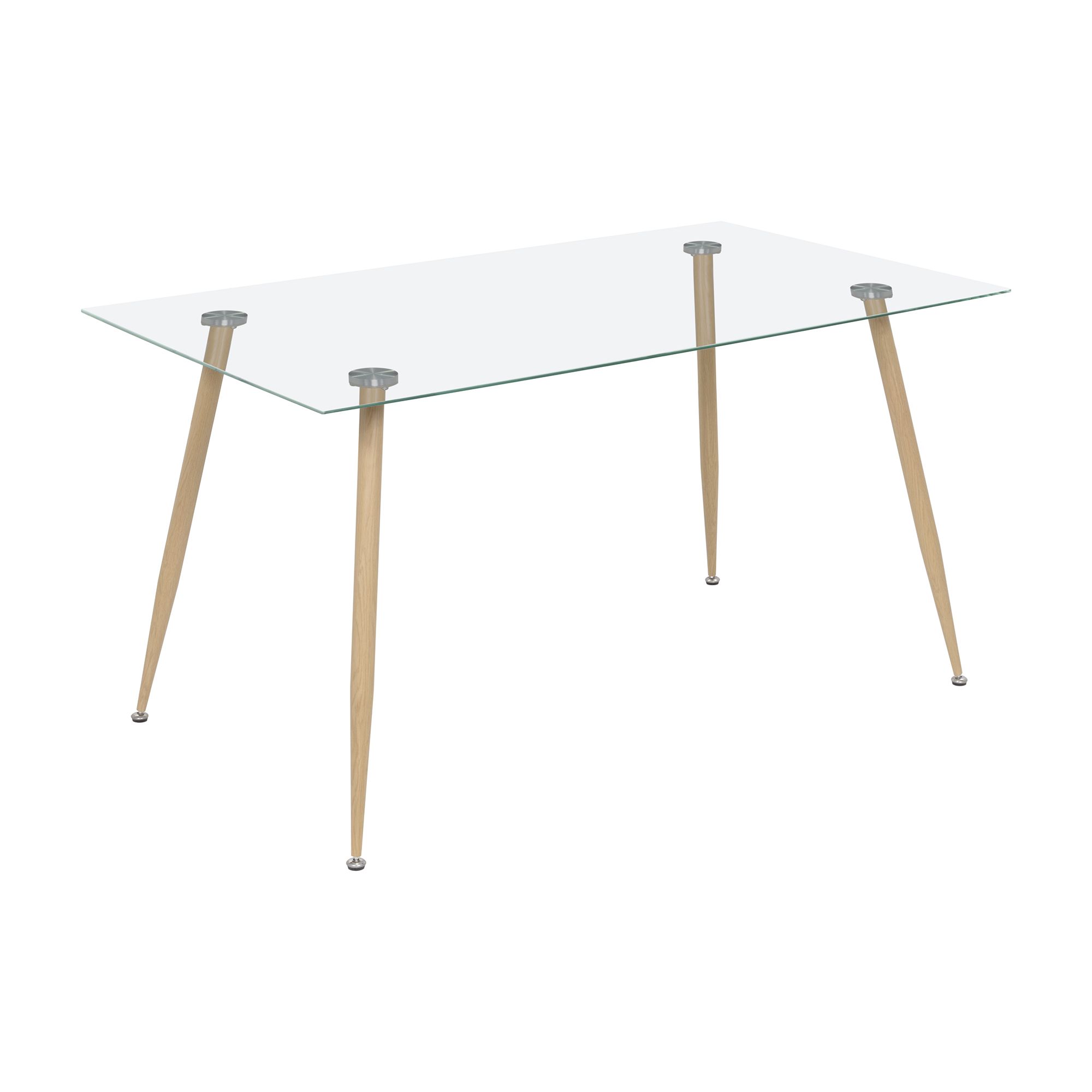 Esszimmer-Tisch BEALE | Tischplatte: Transparentes Glas | Beine: Holz 160 cm