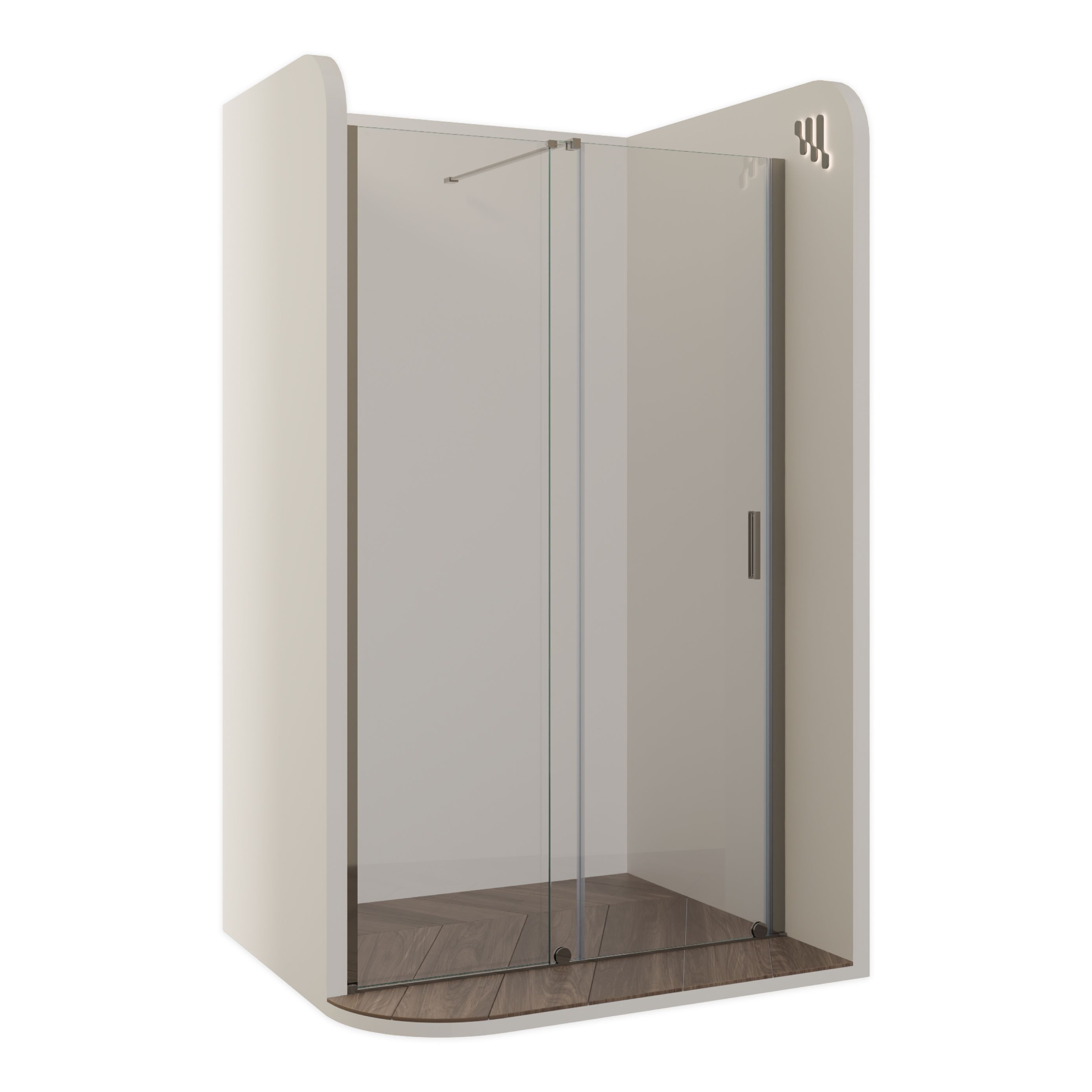 Shower Door Niche Door NADINE with Sliding Door in Chrome made of 8mm Tempered Clear Glass NADINE – Shower Door Niche Door with Sliding Door in Chrome made of 8mm Tempered Clear Glass