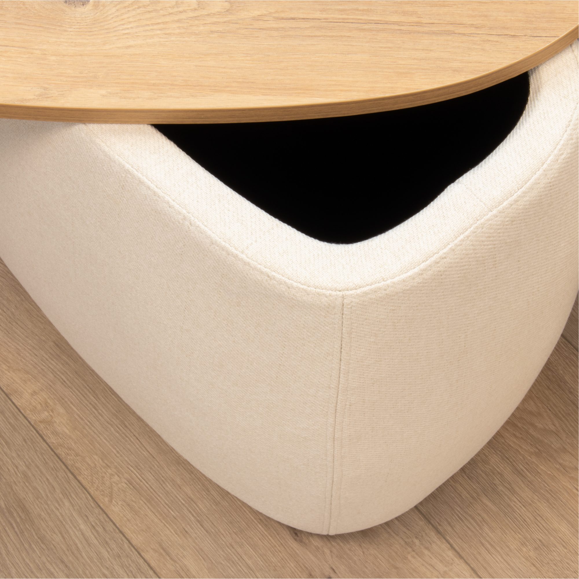 Nisami – 2er-Set Couchtische – flexibel kombinierbare Satztische mit schwarzem Stoffbezug und Holzdekor in Weiß