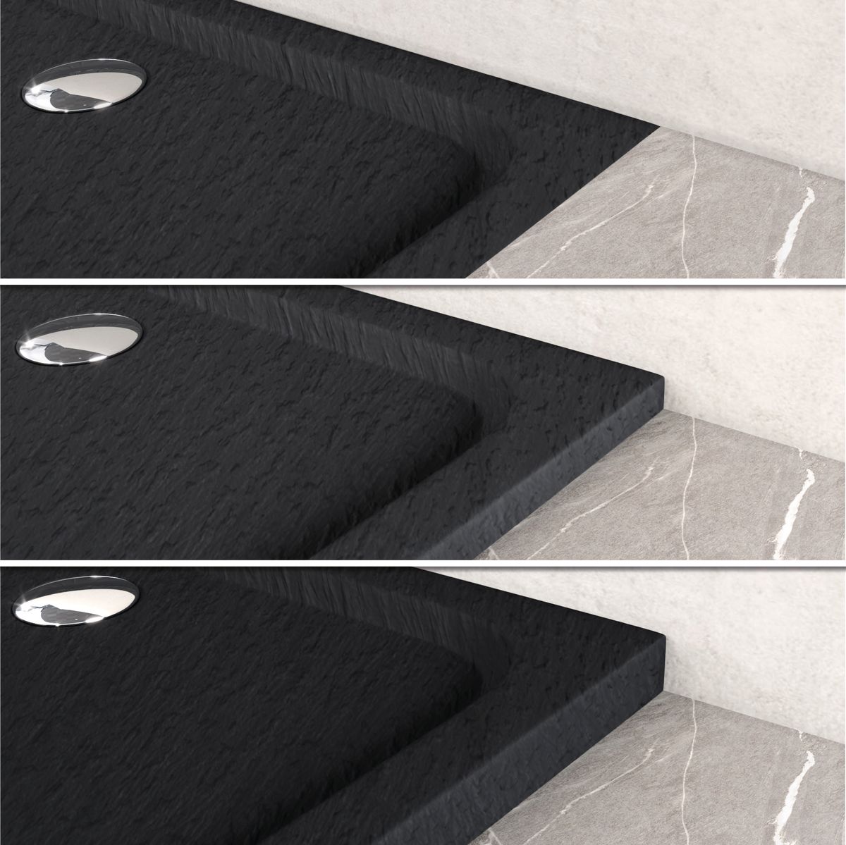 Duschwanne Shimmer STONE aus Sanitäracryl inkl. Ablaufgarnitur - Schwarz 95x95 cm