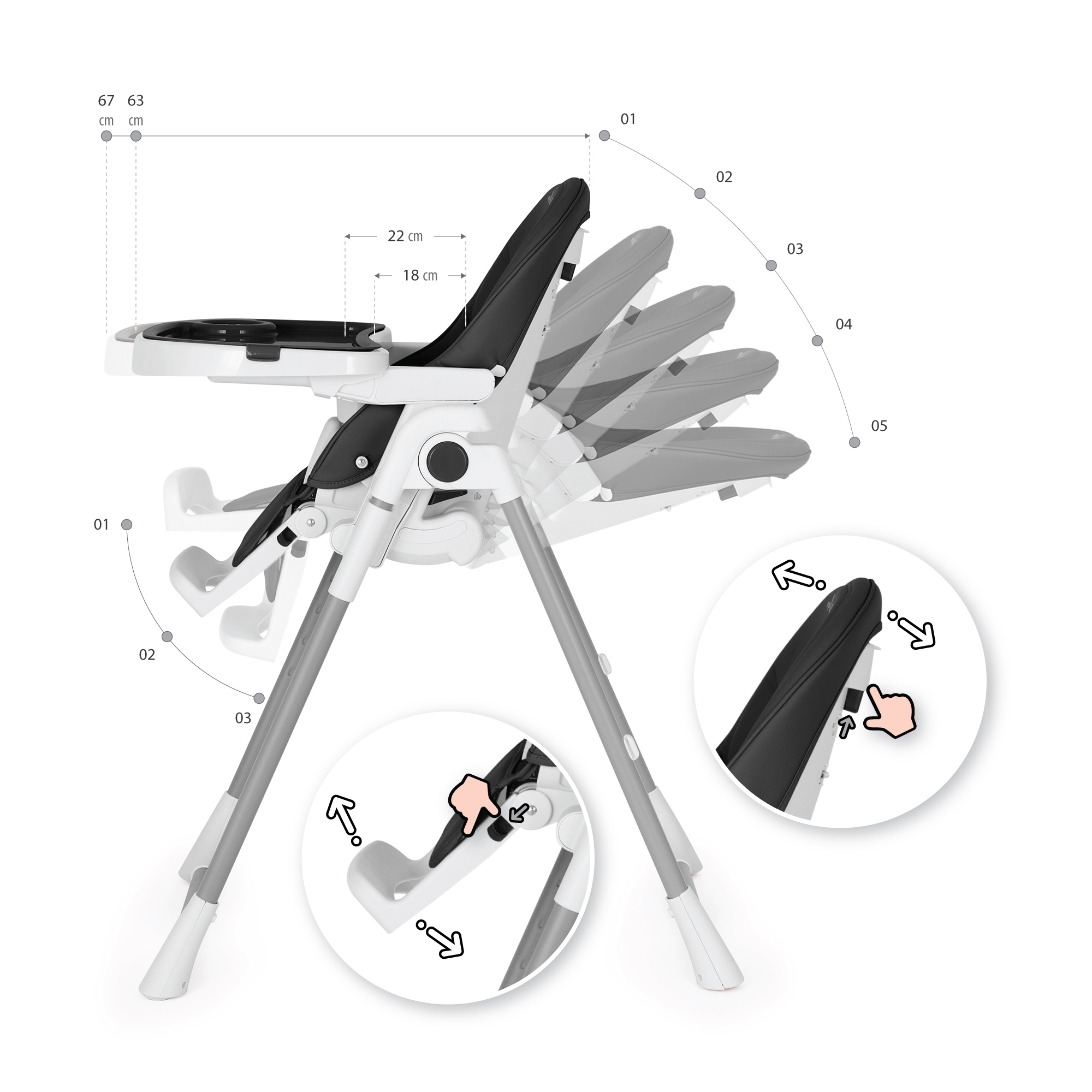 Kinderhochstuhl TANELI Babystuhl Verstellbar Klappbar inkl. Spielebogen Schwarz