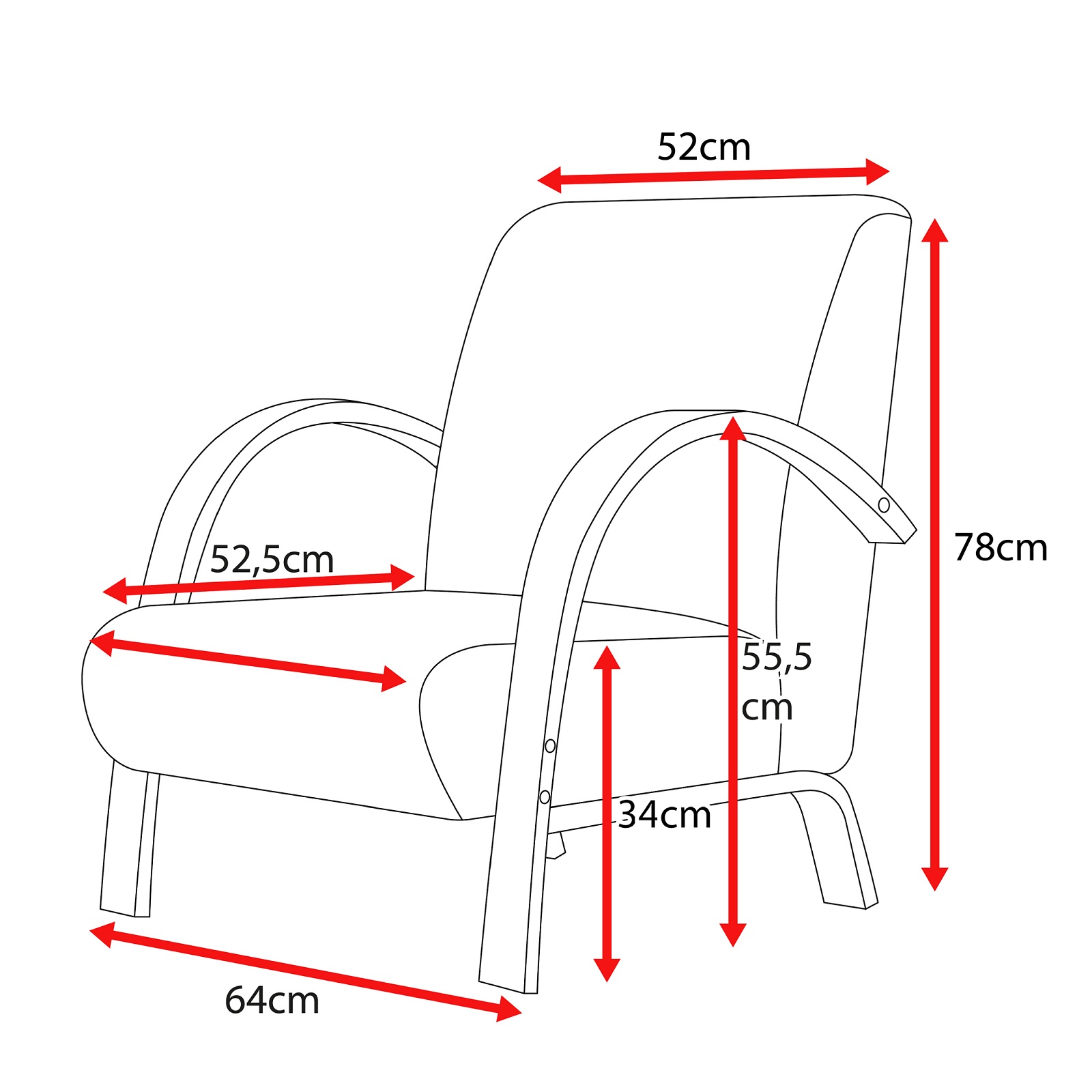 Polstersessel Lounge Sessel mit hochwertigem gepolsterten Stoffbezug - Schwarz