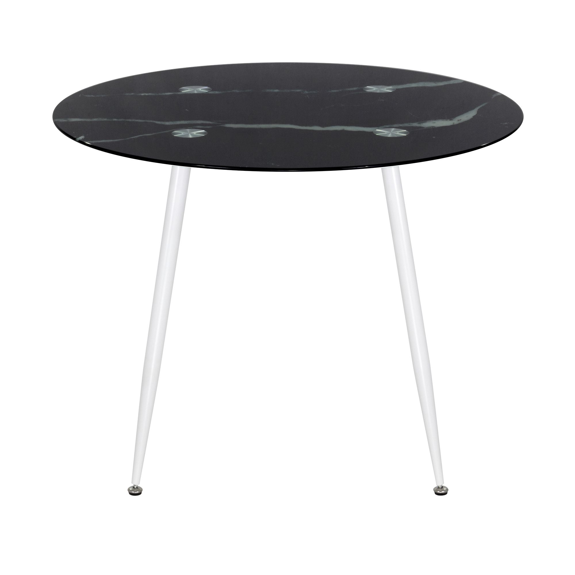 Esszimmer-Tisch CORIN | Tischplatte: Glas in schwarzer Marmor Optik | Beine: Weiß 80 cm