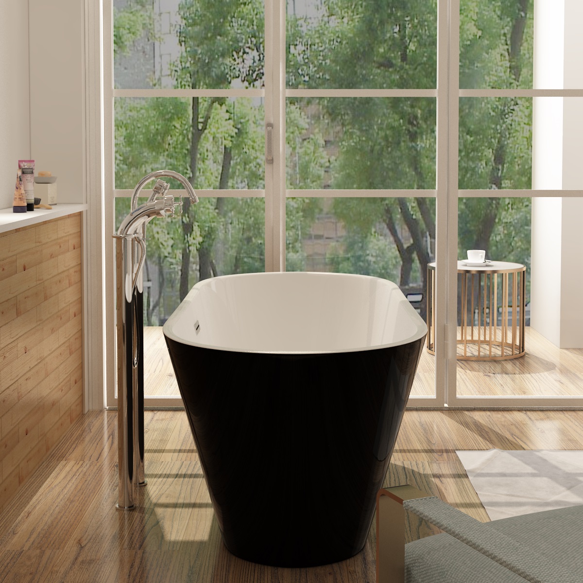Freistehende Badewanne aus Sanitäracryl Lugano Schwarz-Weiß Schwarz-weiße Badewanne aus Sanitäracryl Lugano - 3 GRÖßEN
