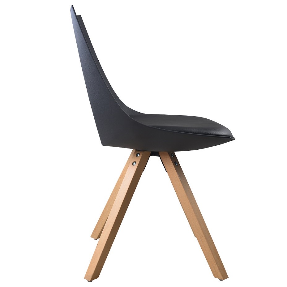 Esszimmerstuhl Gusto Schwarz Küchenstuhl aus Holz mit Sitzschale + Sitzkissen aus Kunstleder 6 Stück