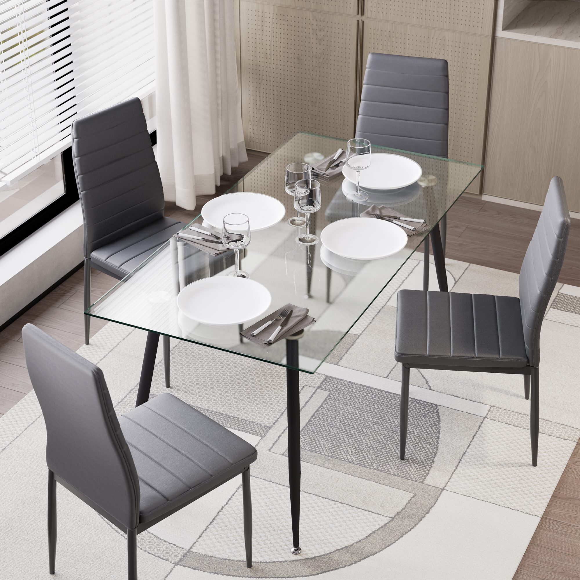 Esszimmer-Tisch BEALE | Tischplatte: Transparentes Glas | Beine: Schwarz