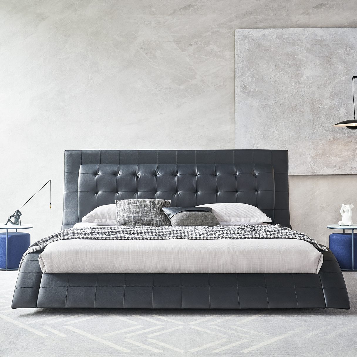 Design Upholstered Bed St. Tropez in Black with Leather Buttons