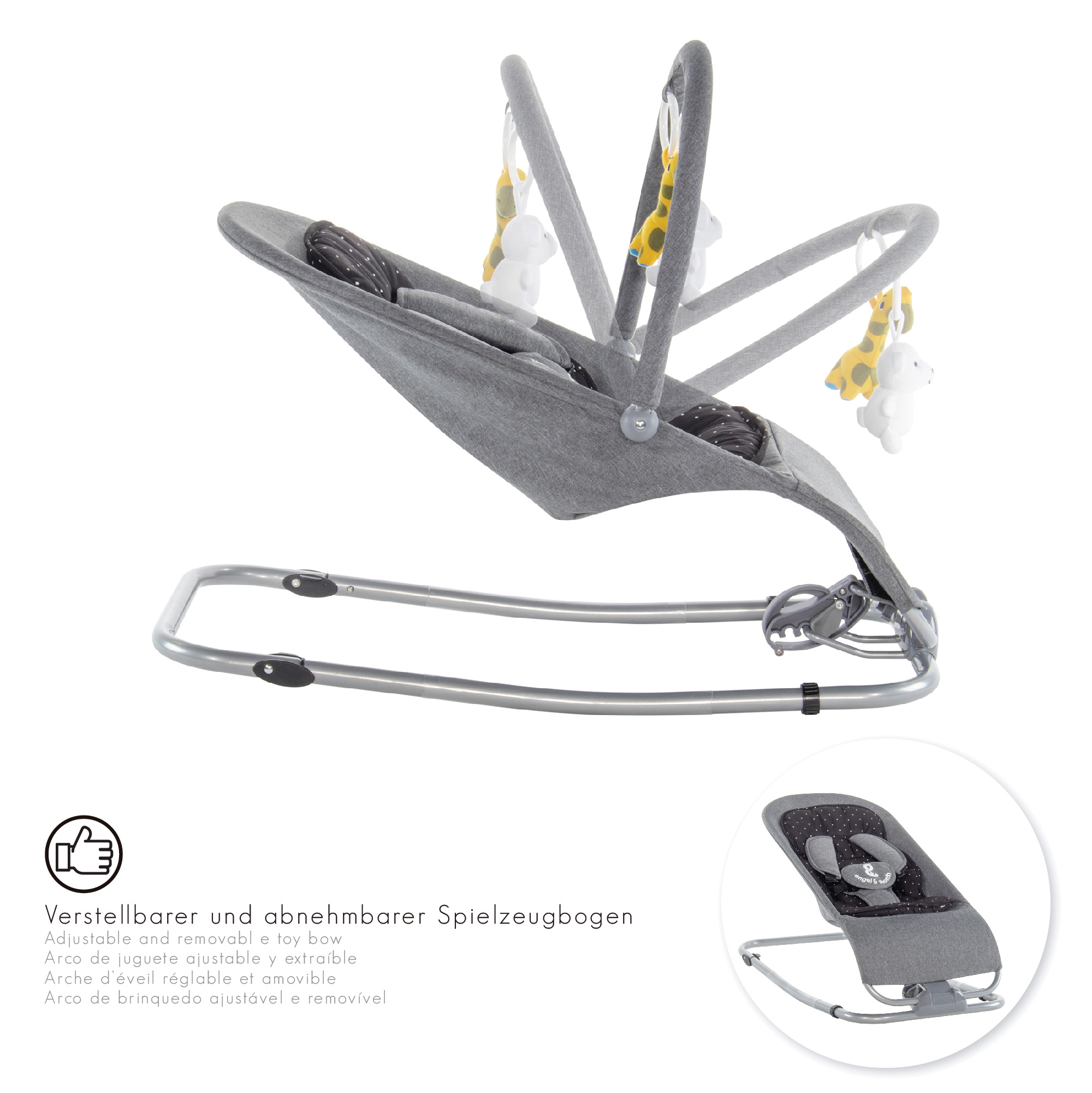 DE-Artboard 17Vieno Babywippe VIENO mit abnehmbarem Bezug und Spielebogen