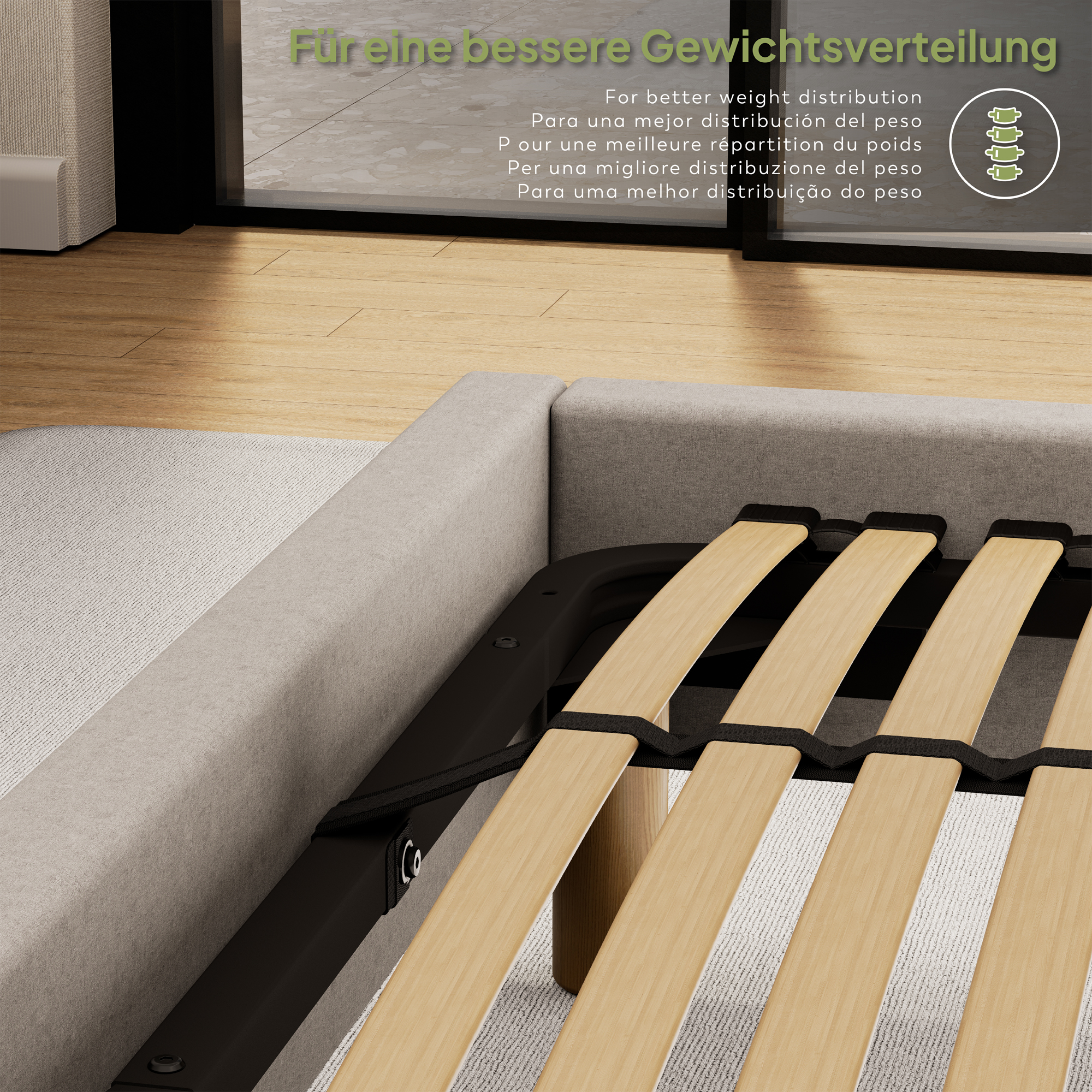 Lattenrost GRACE - Stabiler Metallrahmen mit Federleisten und Mittelgurt, - für alle Matratzen geeignet