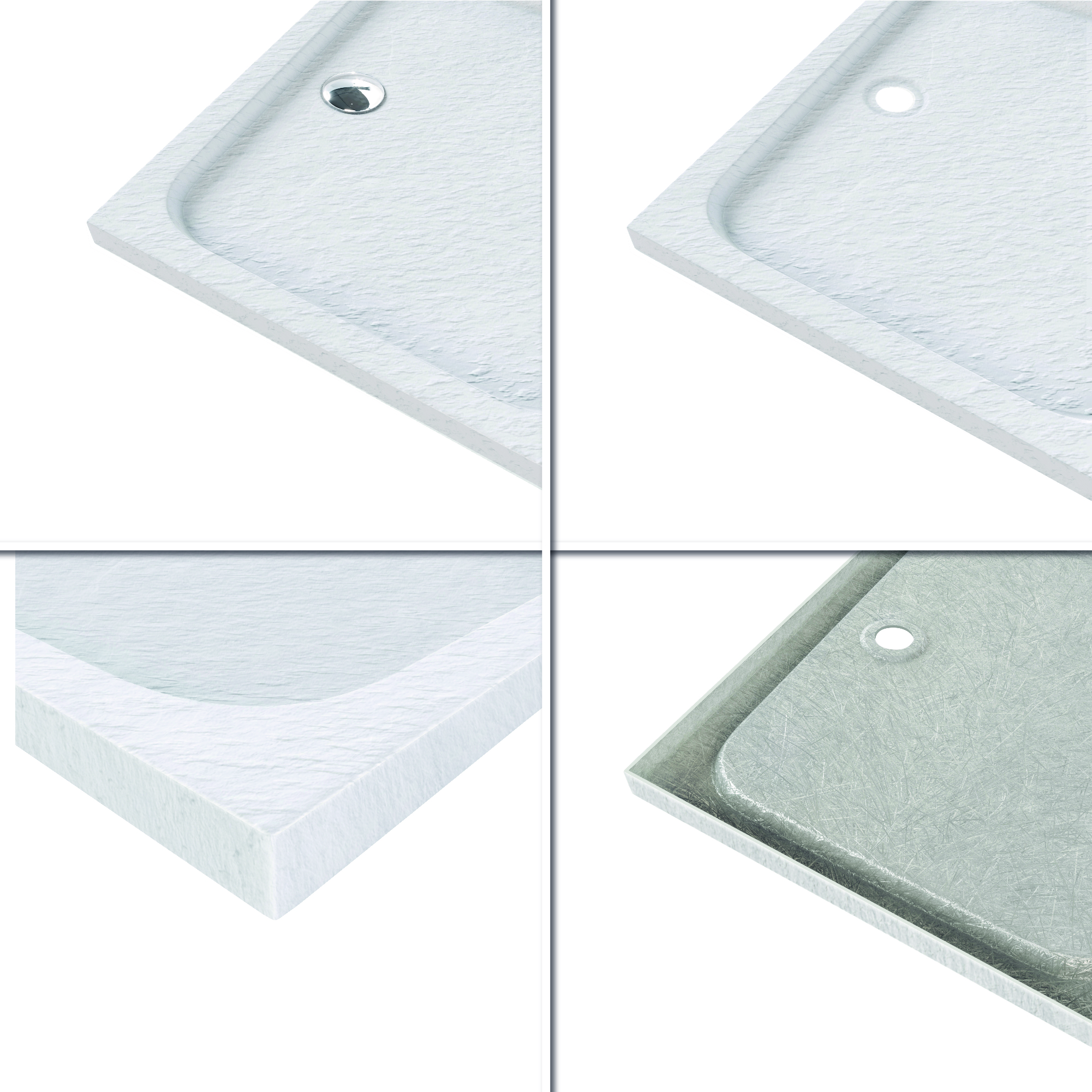 04-Details-White Tex.jpg Tray – Shower Shimmer STONE made of sanitary acrylic including drainage set - White
