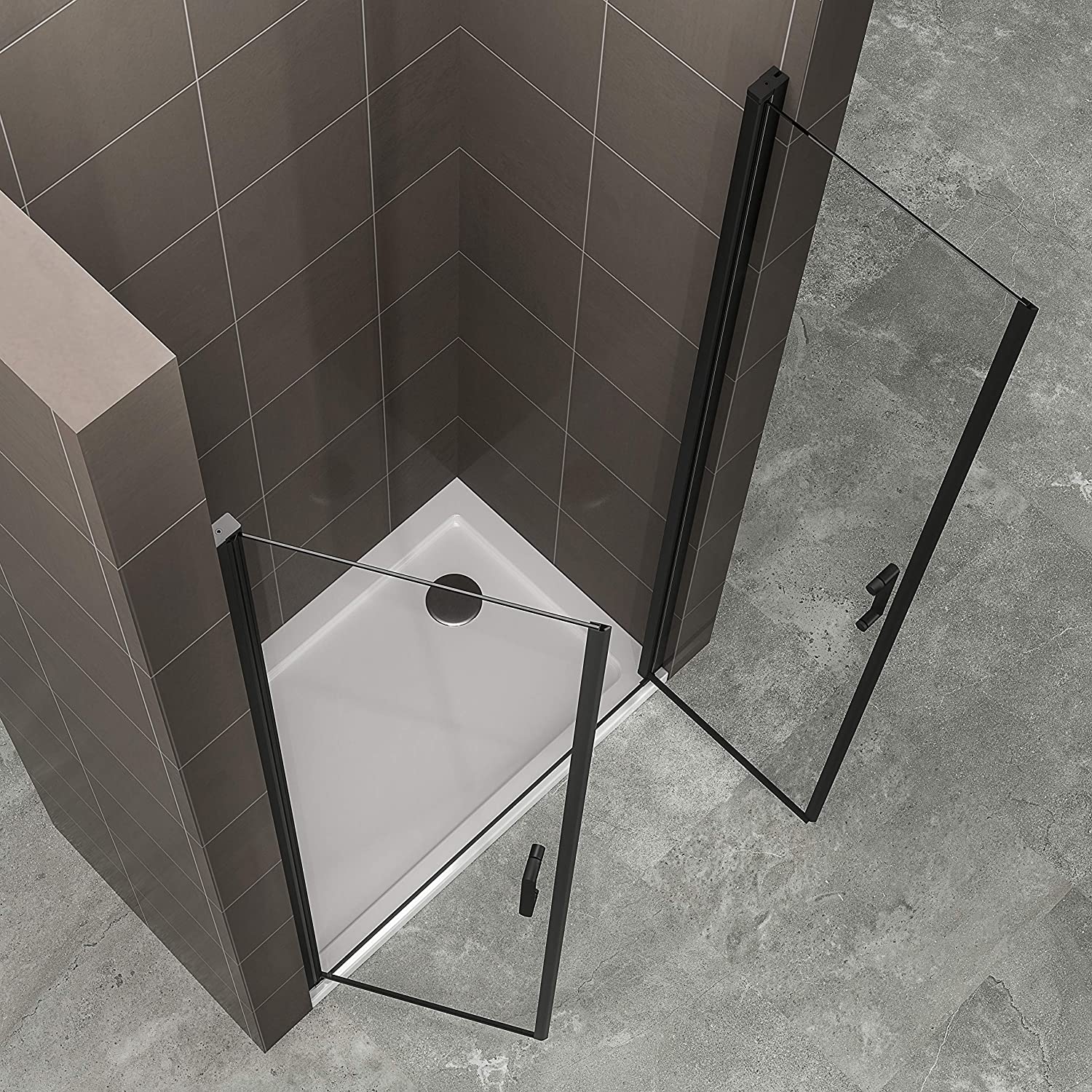 Duschtür Stella Black mit Pendeltüren und schwarzen Profilen aus ESG Sicherheitsglas Duschtür Stella Black mit Pendeltüren und schwarzen Profilen aus ESG Sicherheitsglas