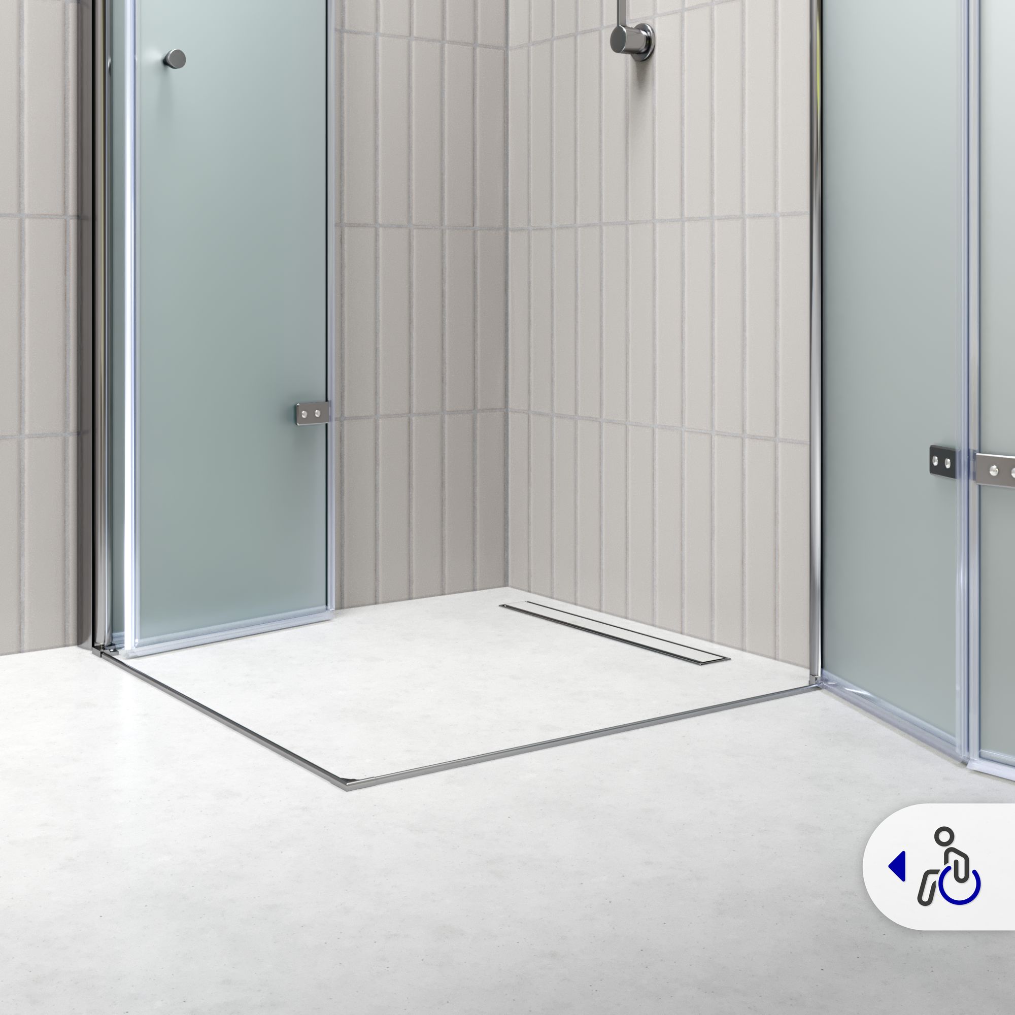 Eckeinstieg Emma mit Falttüren aus satiniertem ESG Sicherheitsglas Eckeinstieg Emma mit Falttüren aus satiniertem ESG Sicherheitsglas