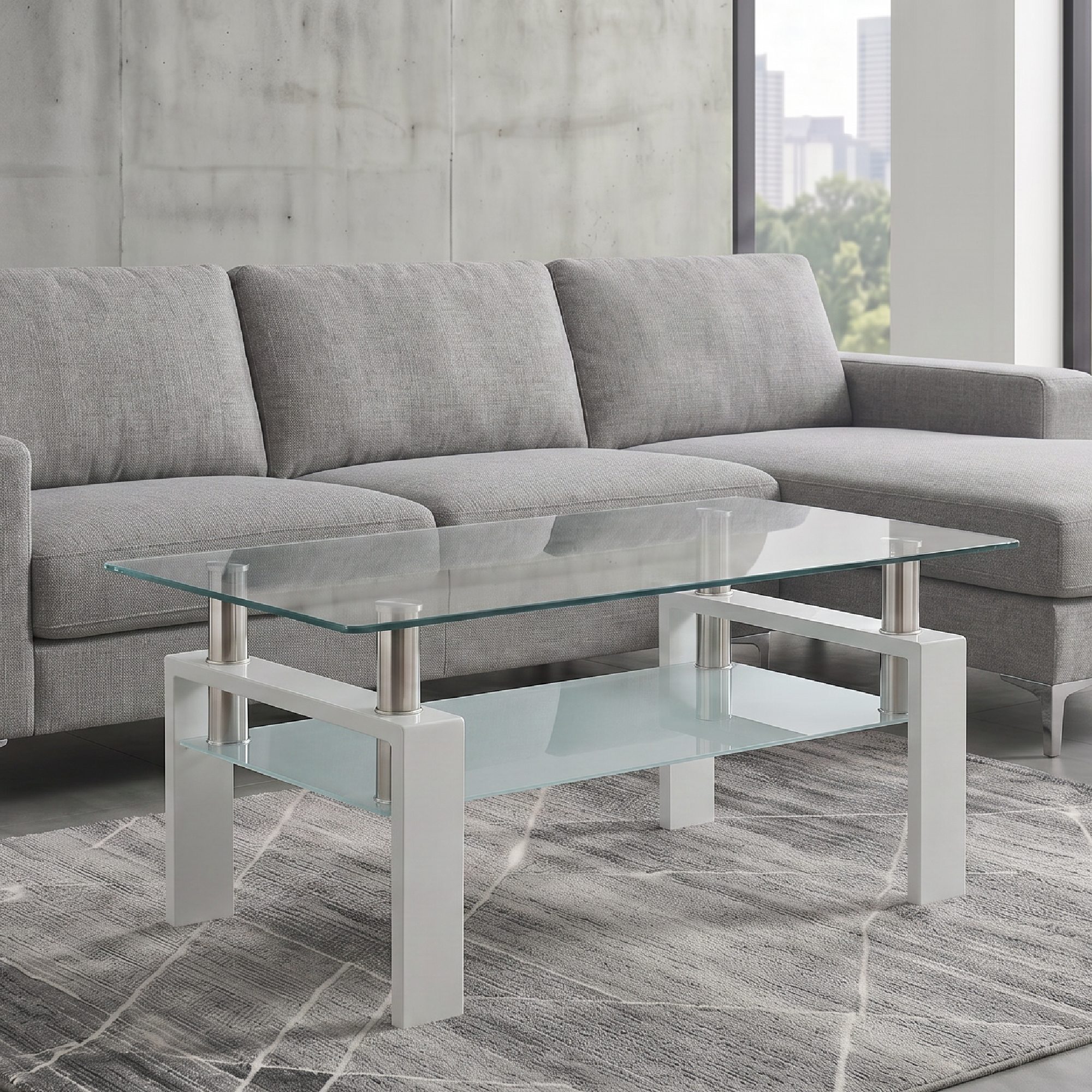 Coffee Table PORTER made of Glass/Metal with White Wood