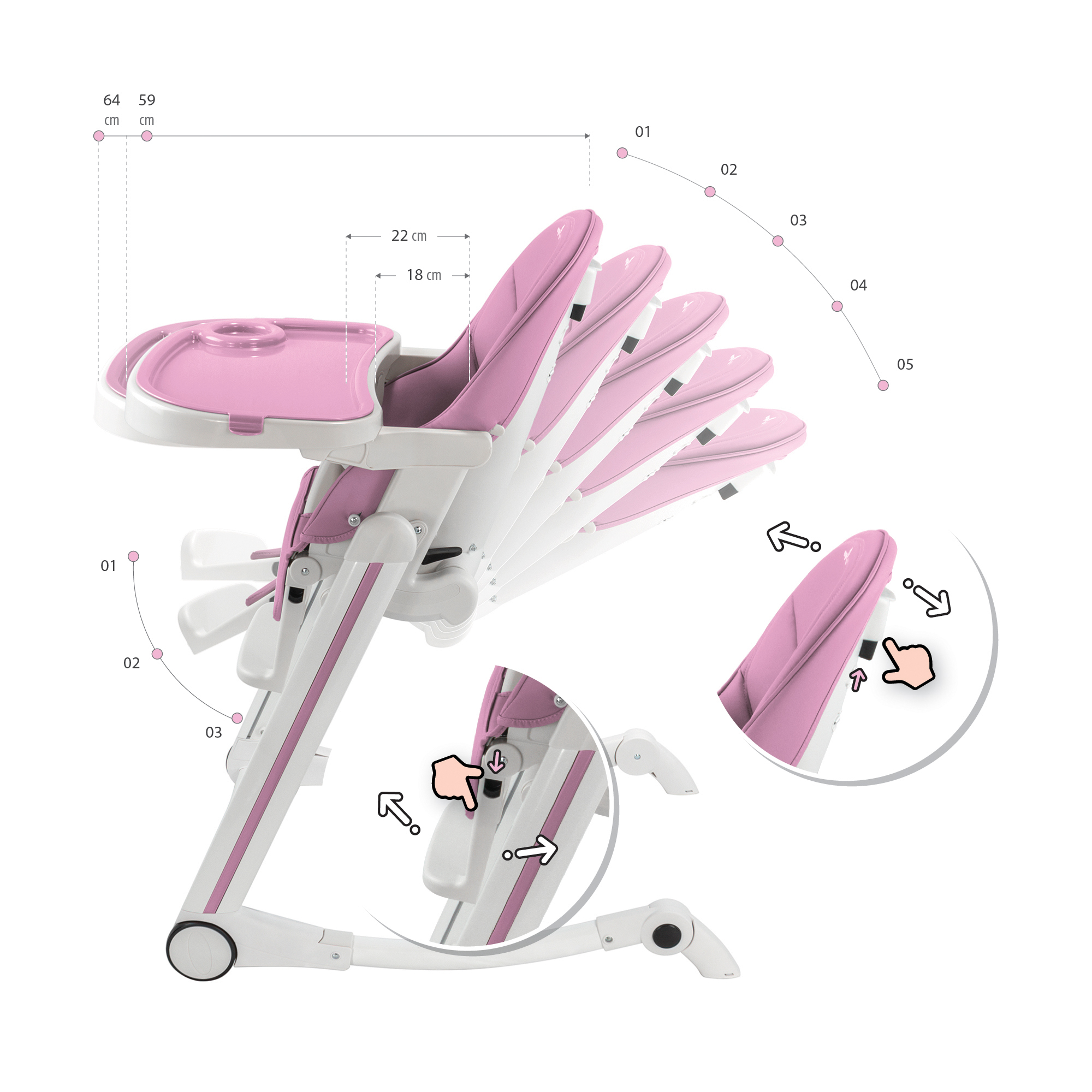 ADELLE – Child High Chair Adjustable and Foldable with Play Arch
