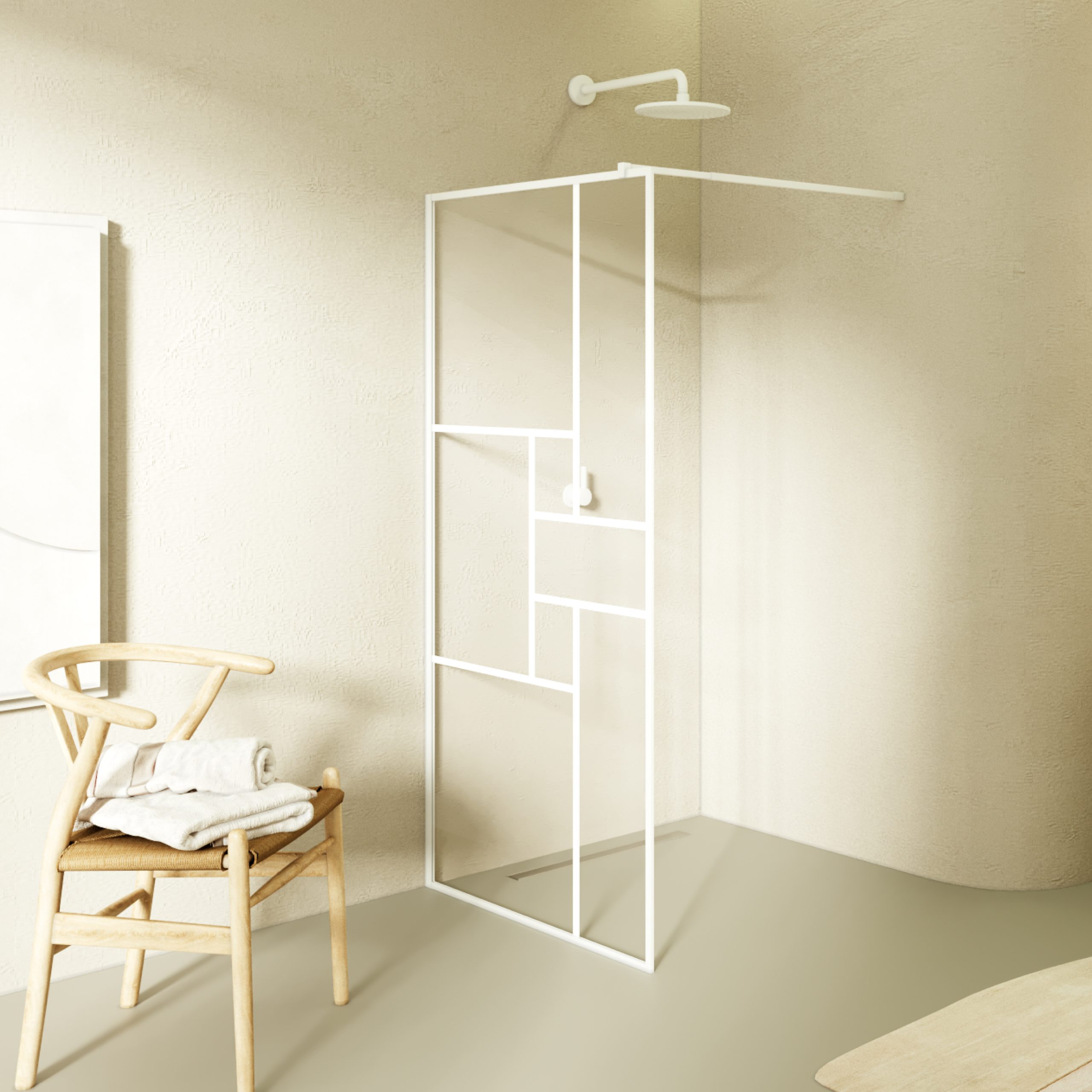 Walk-In Shower Gianna-R WHITE made of 8 mm thick transparent ESG safety glass. Gianna – Walk-In Shower -R WHITE made of 8 mm thick transparent ESG safety glass.