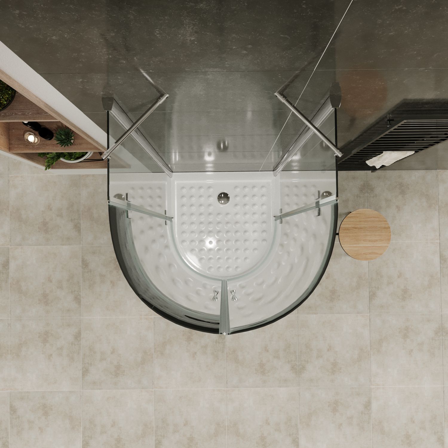 Halbkreisdusche Andrea mit Klapptüren aus ESG Sicherheitsglas Halbkreisdusche Andrea mit Klapptüren aus ESG Sicherheitsglas