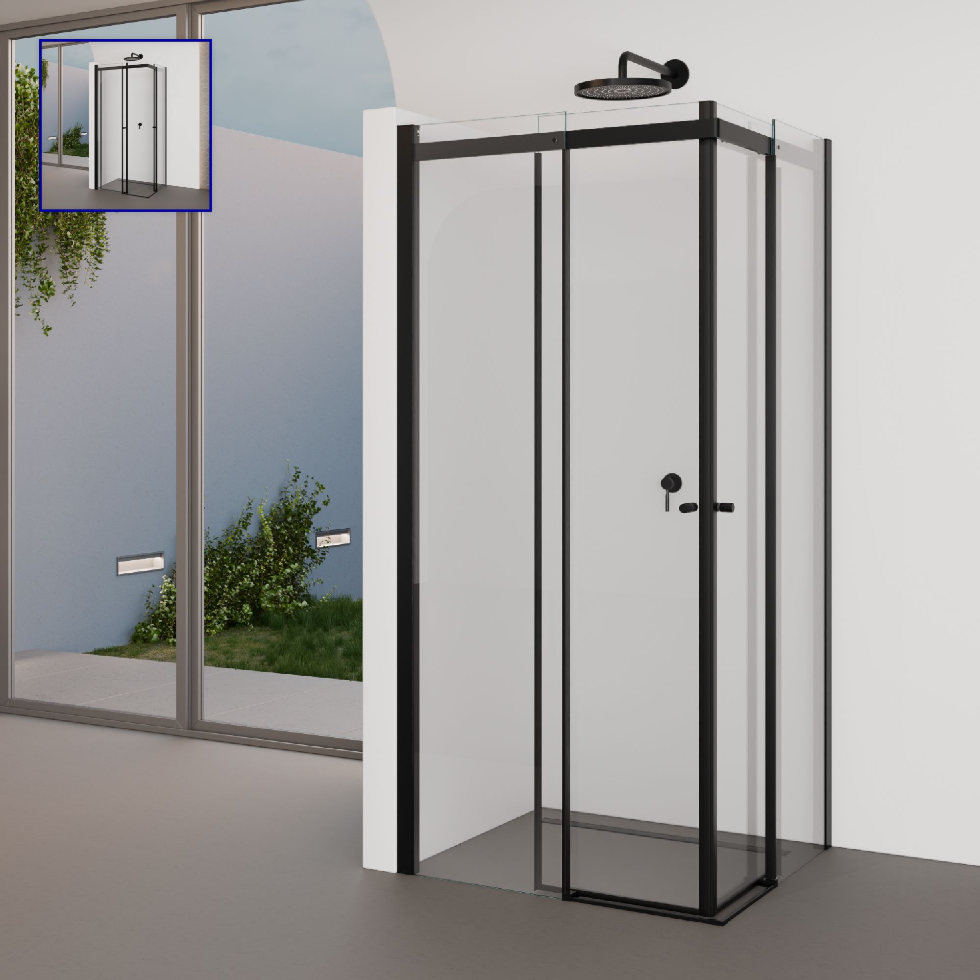 Corner Entry Kaylee BLACK with Sliding Doors made of ESG Safety Glass