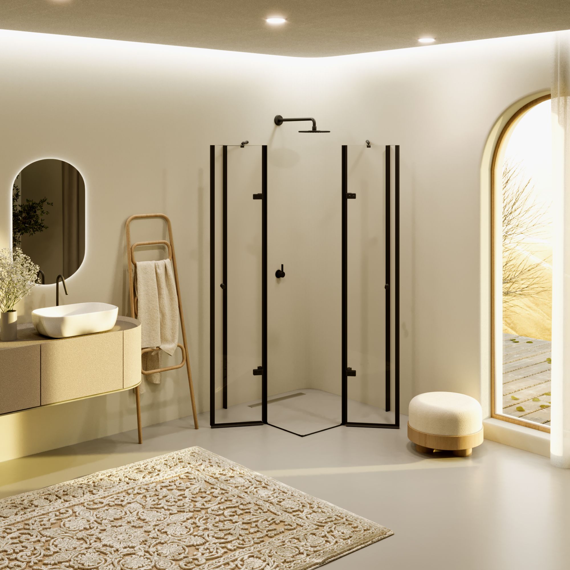 Corner Entry Alice BLACK with Folding Doors made of ESG Safety Glass Corner Entry Alice BLACK with Folding Doors made of ESG Safety Glass