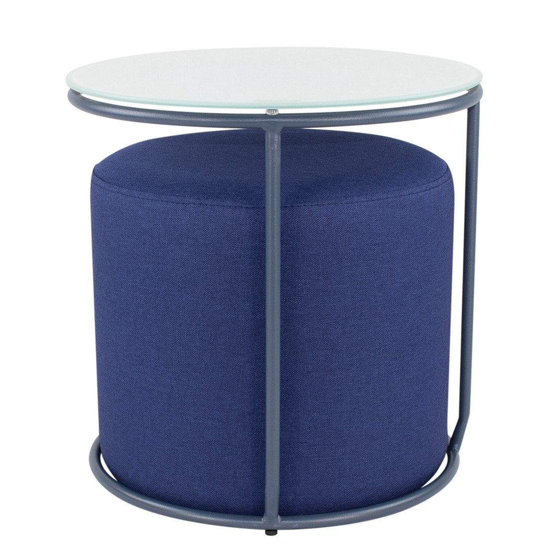 Beistelltisch mit Hocker JASPER runder Couchtisch 40x40 cm Grau-Navy N4