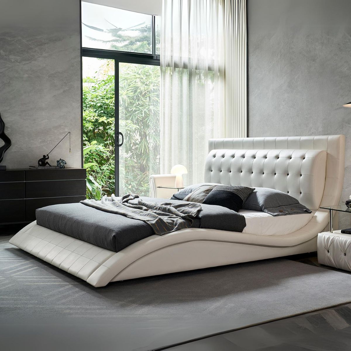 Design Upholstered Bed St. Tropez in White with Crystals