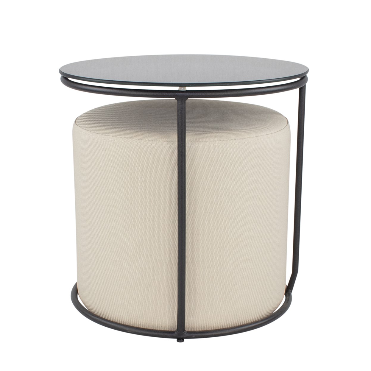 Beistelltisch mit Hocker JASPER runder Couchtisch 40x40 cm Schwarz-Beige N1