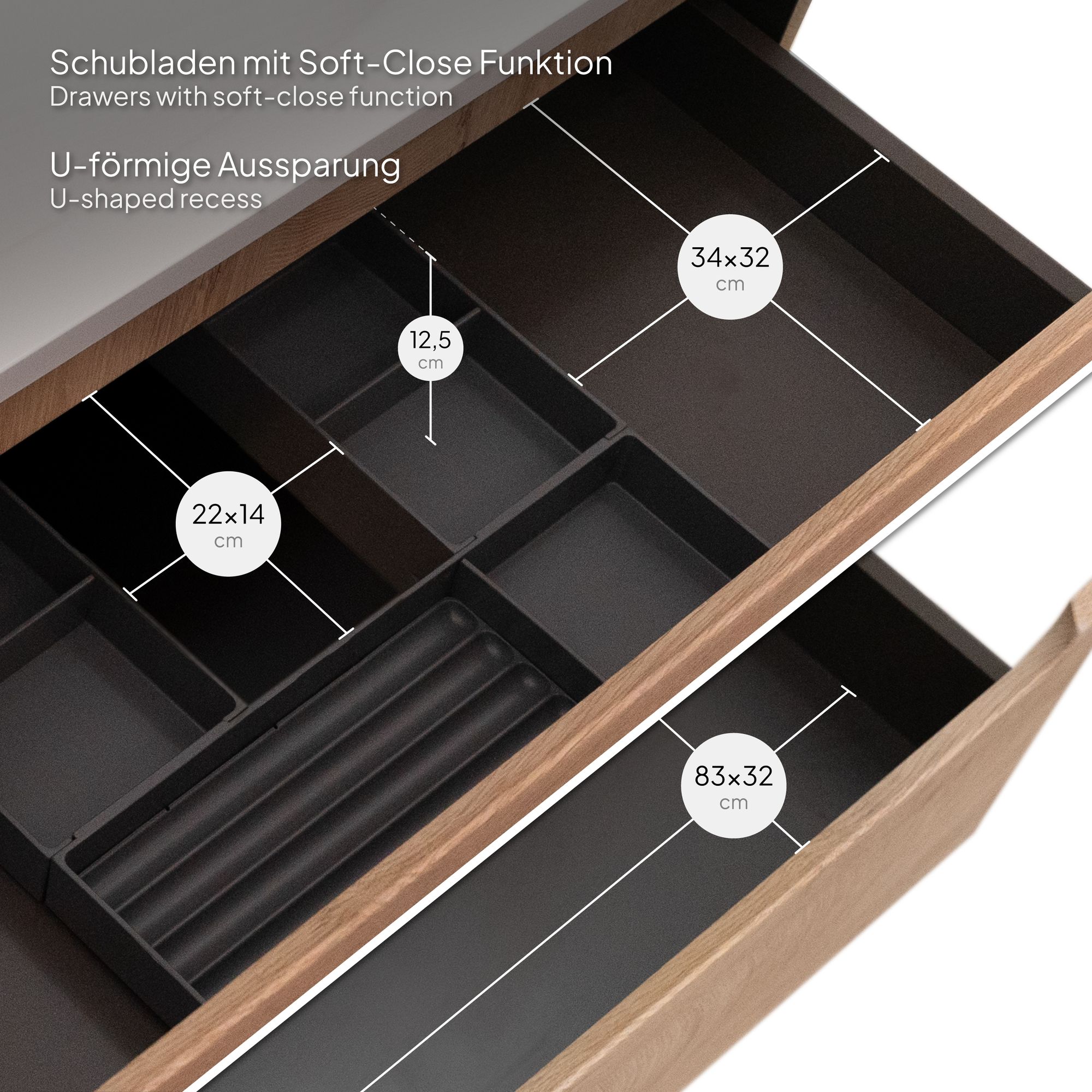 Badezimmermöbel Vesta – 100 cm Eiche hell, integriertes Waschbecken + LED-Spiegel