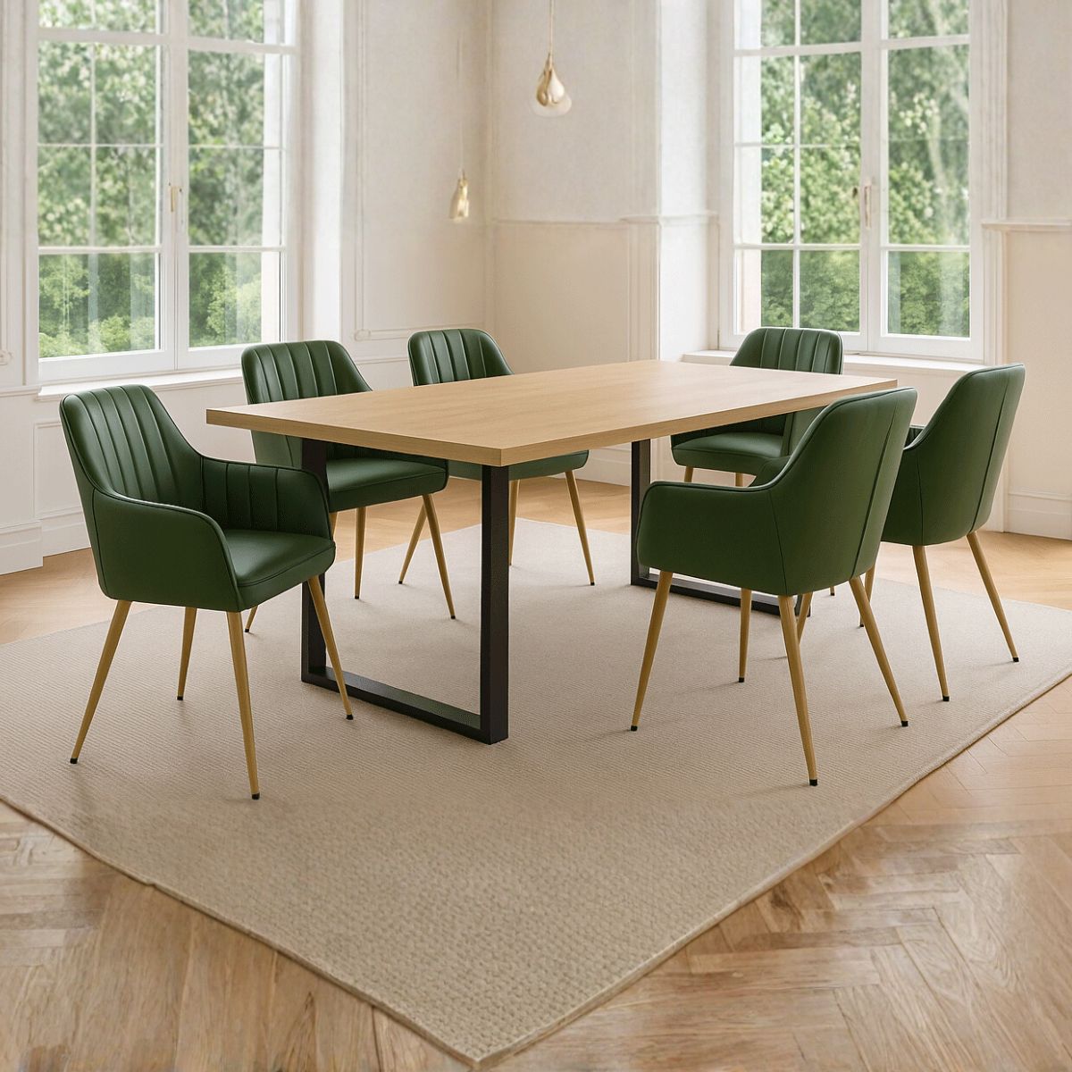 Set Macon Nussbaum/Industrial + Stuhl Dahlia Grün Dahlia – Set Macon Nussbaum/Industrial + Stuhl Grün