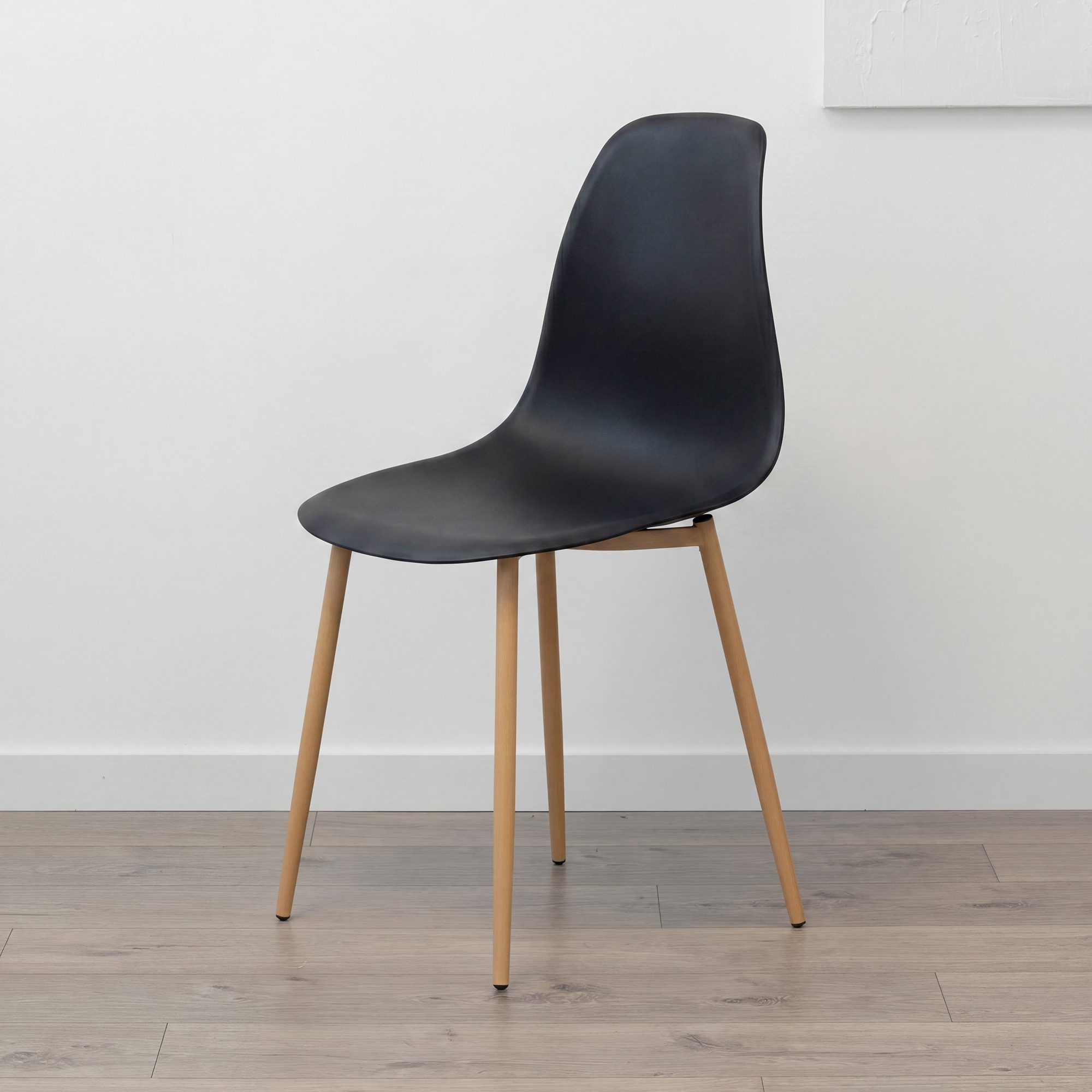 Esszimmerstuhl Hemans Schwarz (4er-Set): Hochlehner mit eleganter Holzoptik und robusten Metallbeinen