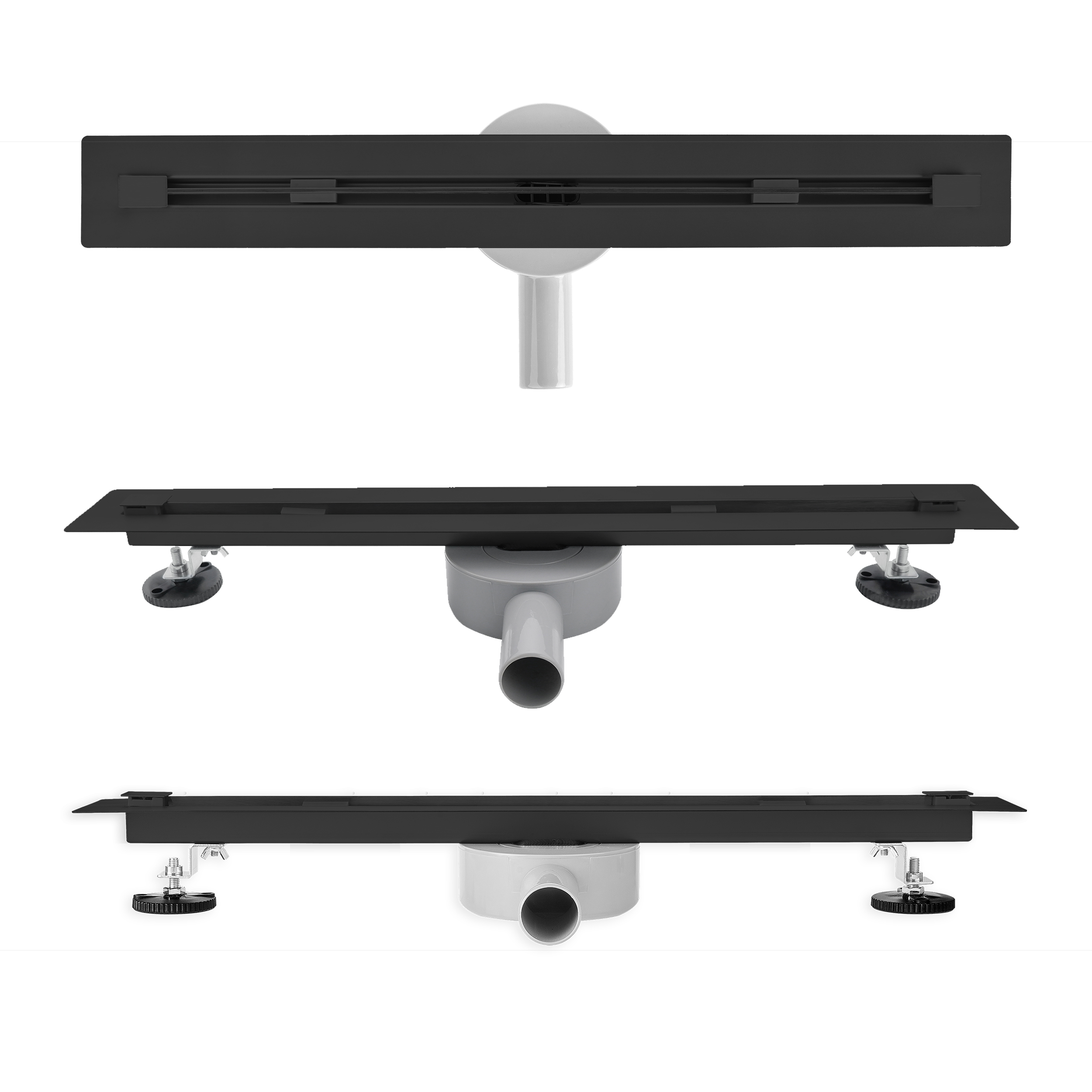 Stainless Steel Shower Drain - Ultra Flat - 360-Degree Adjustable Trap - Linear Black B13