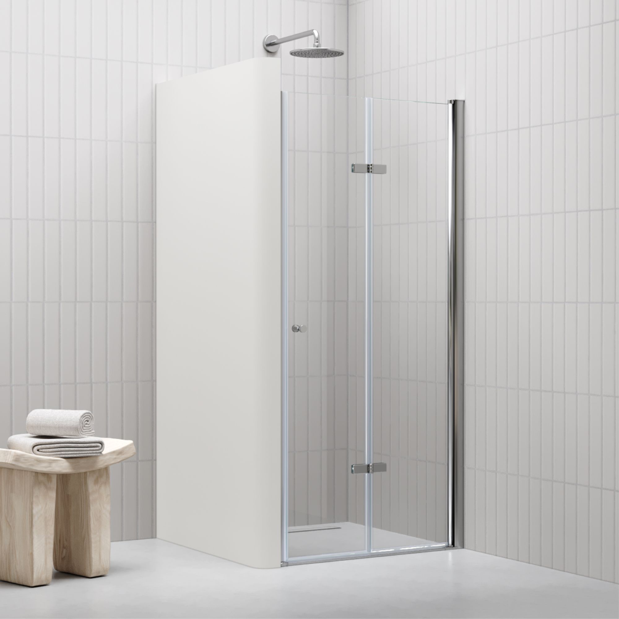 Duschtür Mila mit Falttür aus klarem ESG Sicherheitsglas Duschtür Mila mit Falttür aus klarem ESG Sicherheitsglas