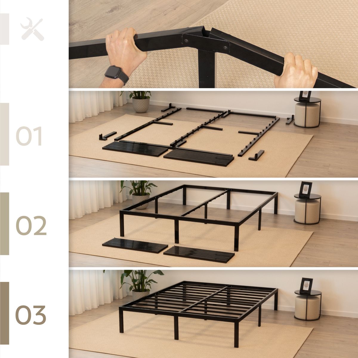 Gästebett Metallbett Einzelbettgestell Sappho Black mit Stauraum 200x200cm