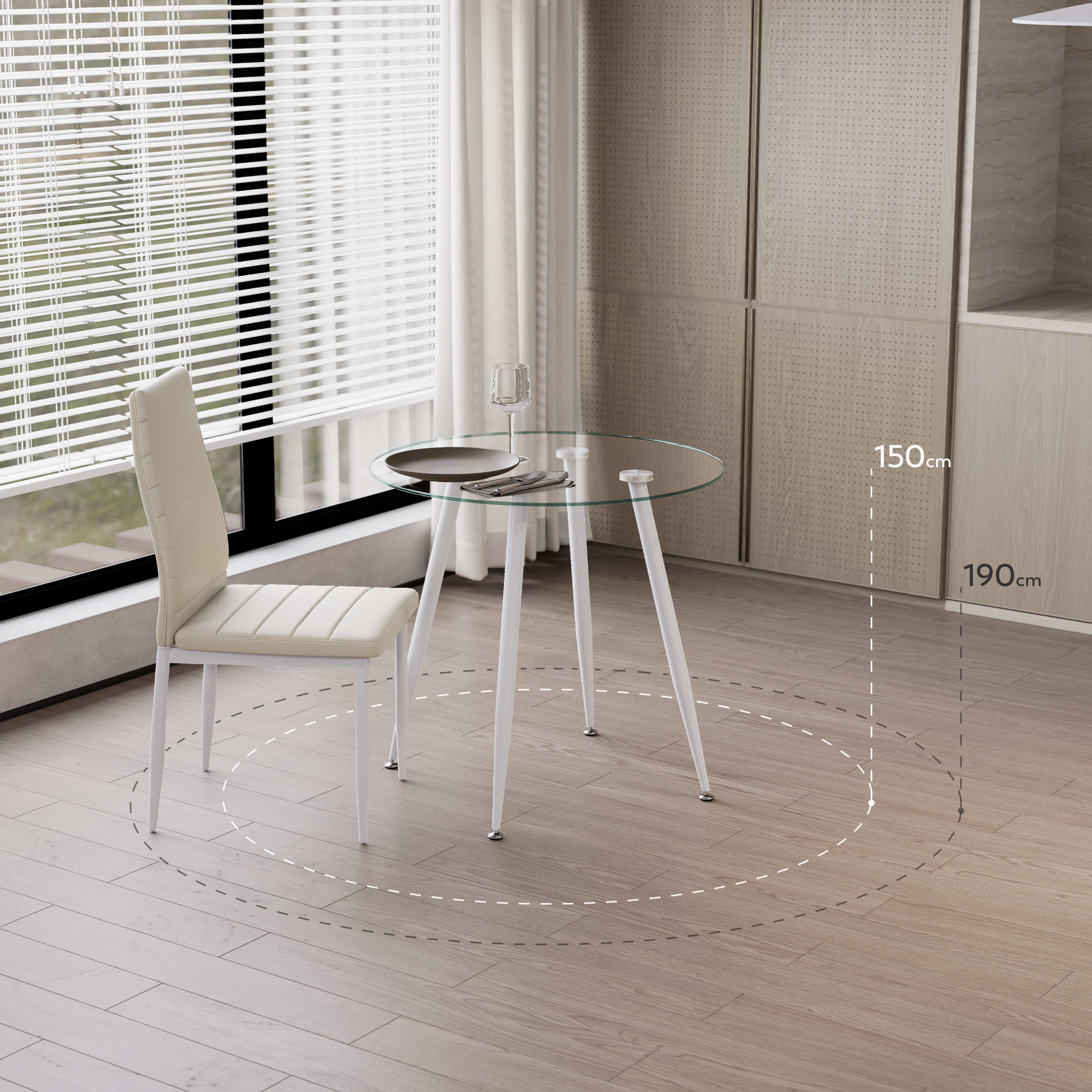 CORIN – Esszimmer-Tisch | Tischplatte: Transparentes Glas | Beine: Weiß
