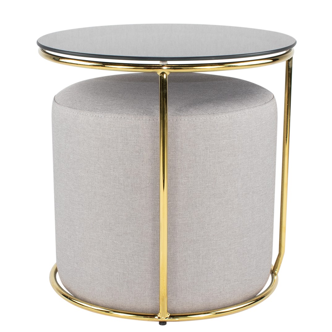 Beistelltisch mit Hocker JASPER runder Couchtisch 40x40 cm Gold-Grau N8 Beistelltisch mit Hocker JASPER runder Couchtisch 40x40 cm Gold-Grau N8