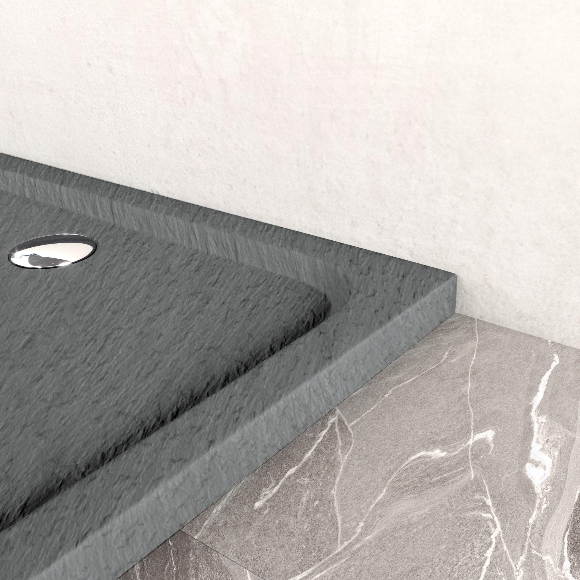 Shimmer – Duschwanne STONE aus Sanitäracryl inkl. Ablaufgarnitur - Grau