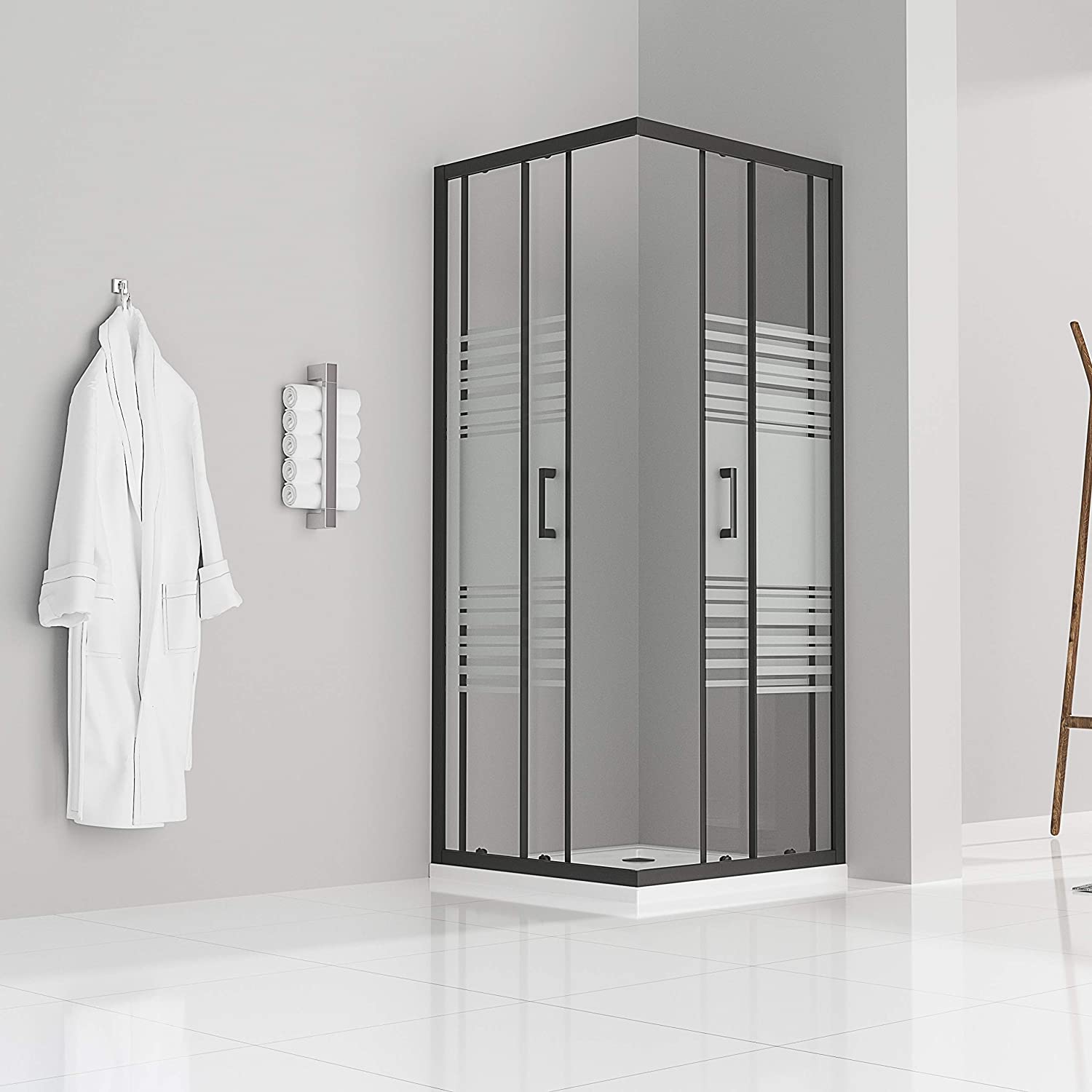 Eckeinstieg Danielle mit Schiebetüren aus teilsatiniertem ESG Sicherheitsglas Eckeinstieg Danielle mit Schiebetüren aus teilsatiniertem ESG Sicherheitsglas