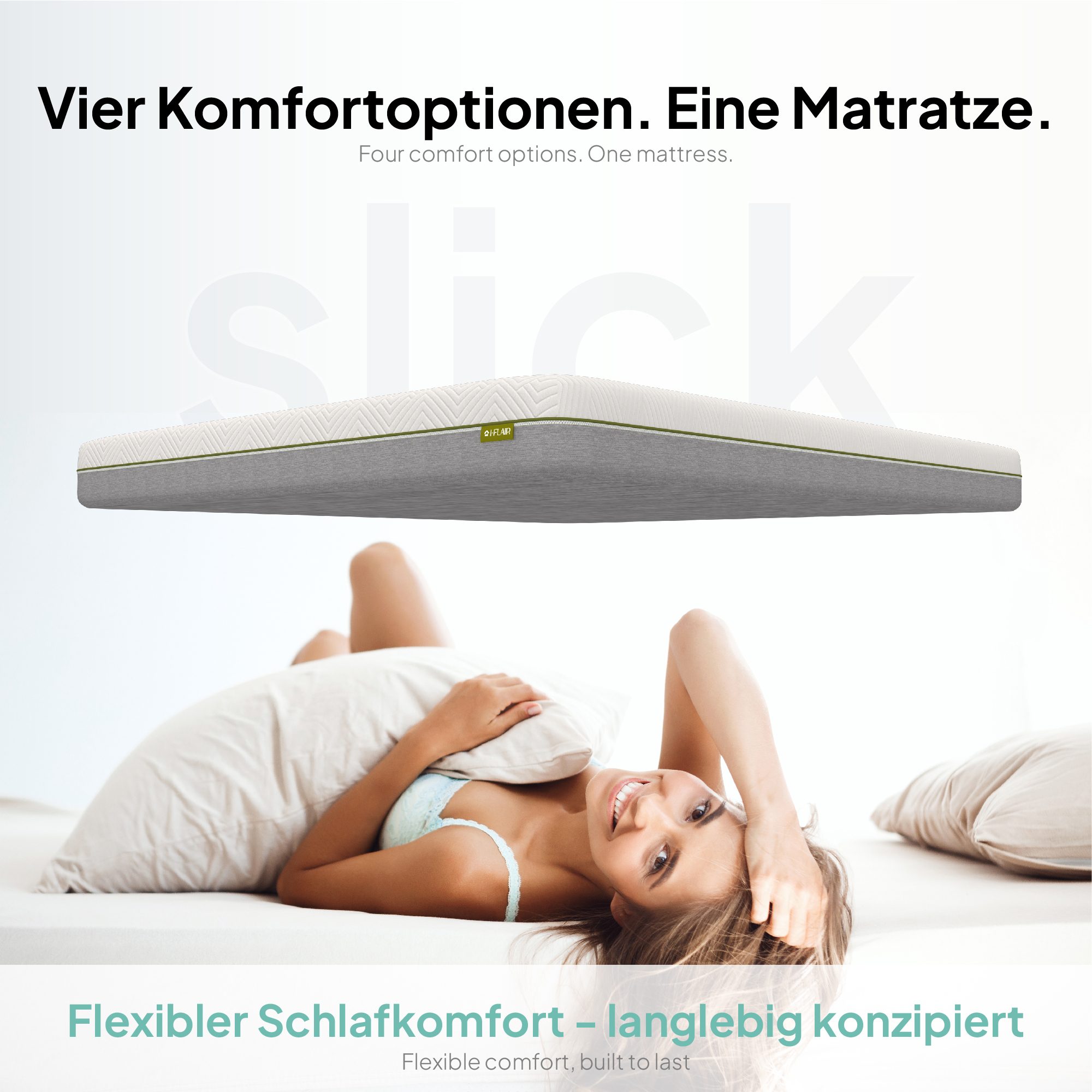 Matratze Slick 2 – Doppelseitig wendbare Viskoelastik-Matratze mit 7 ergonomischen Zonen