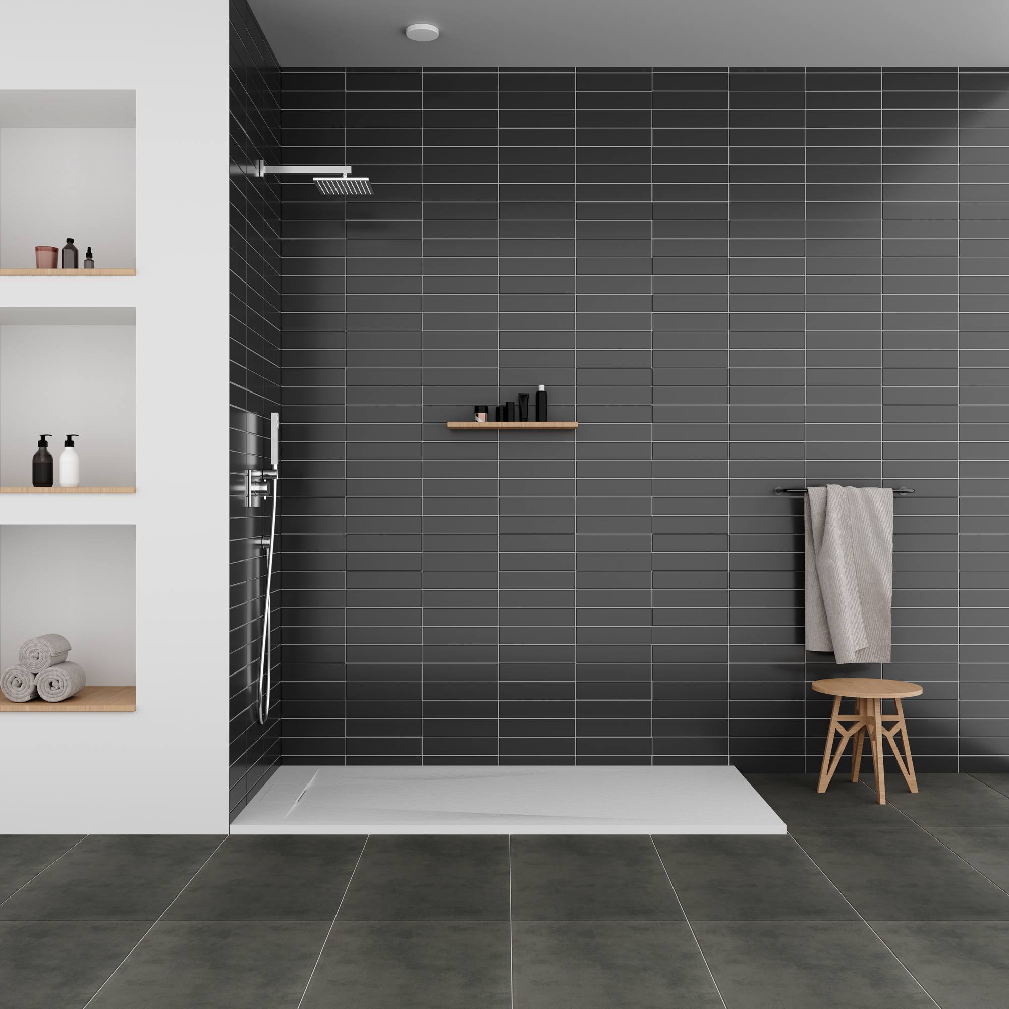 SMC Shower Tray Polar in Stone Look with Drain Assembly - White