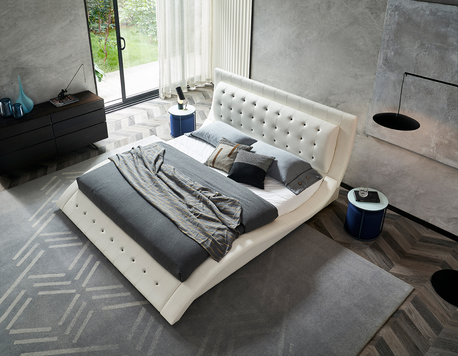 Design Upholstered Bed St. Tropez in White with Crystals Design Upholstered Bed St. Tropez in White with Crystals