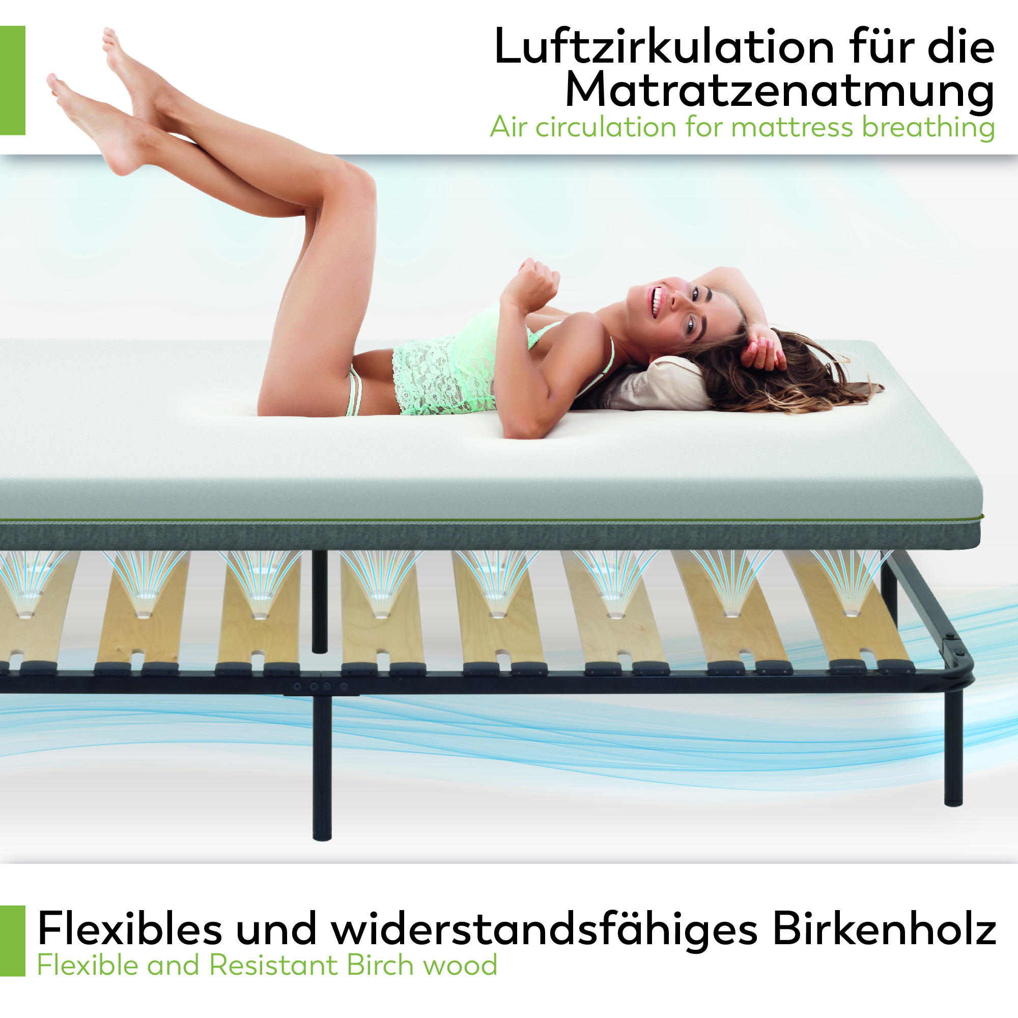 Metallbett AUSTEN BLACK mit Holzlamellen – Stabiler Metallrahmen in Schwarz, 23 cm Höhe & praktische Unterbett-Aufbewahrung 90x200