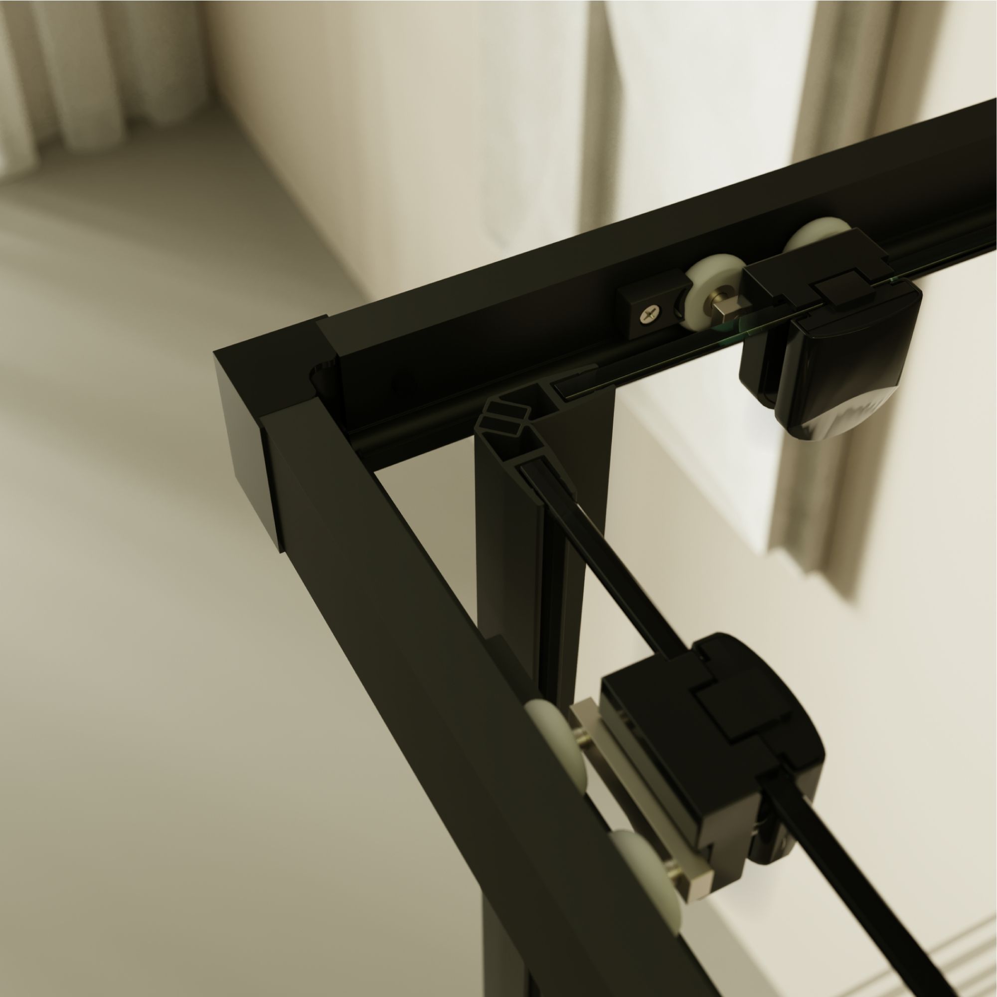 Eckeinstieg Danielle mit Schiebetüren aus teilsatiniertem ESG Sicherheitsglas